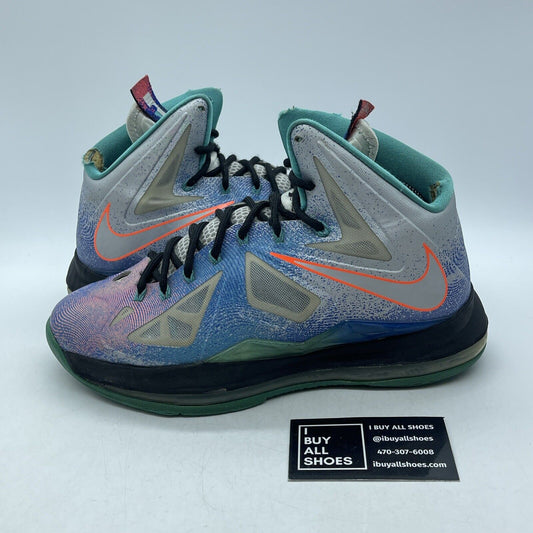 Size 8 - Nike LeBron 10 Pure Platinum Blue Purple Grey Leather (541100-008)