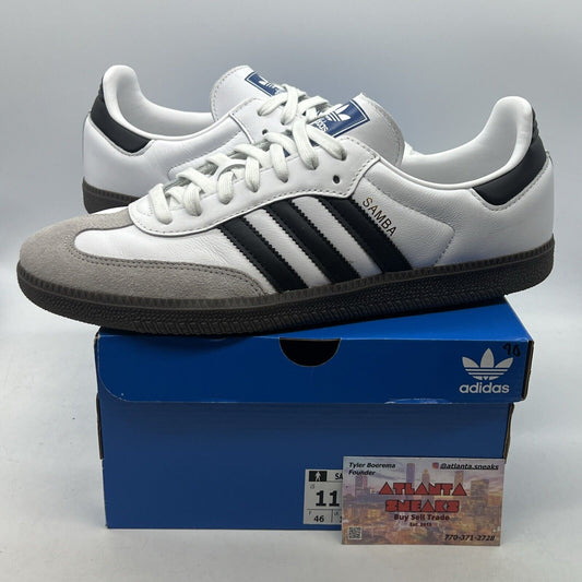 Size 11.5 - adidas Samba Classic White White Grey Black Leather (B75806)