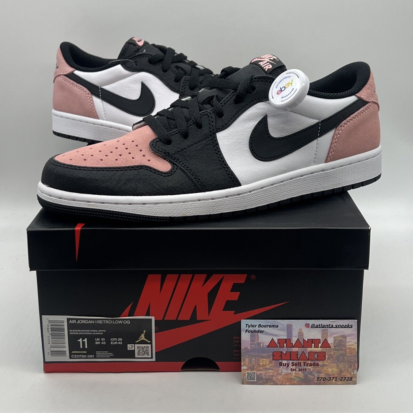 Size 11 - Jordan 1 Low OG Bleached Coral Brand New Og All Black White