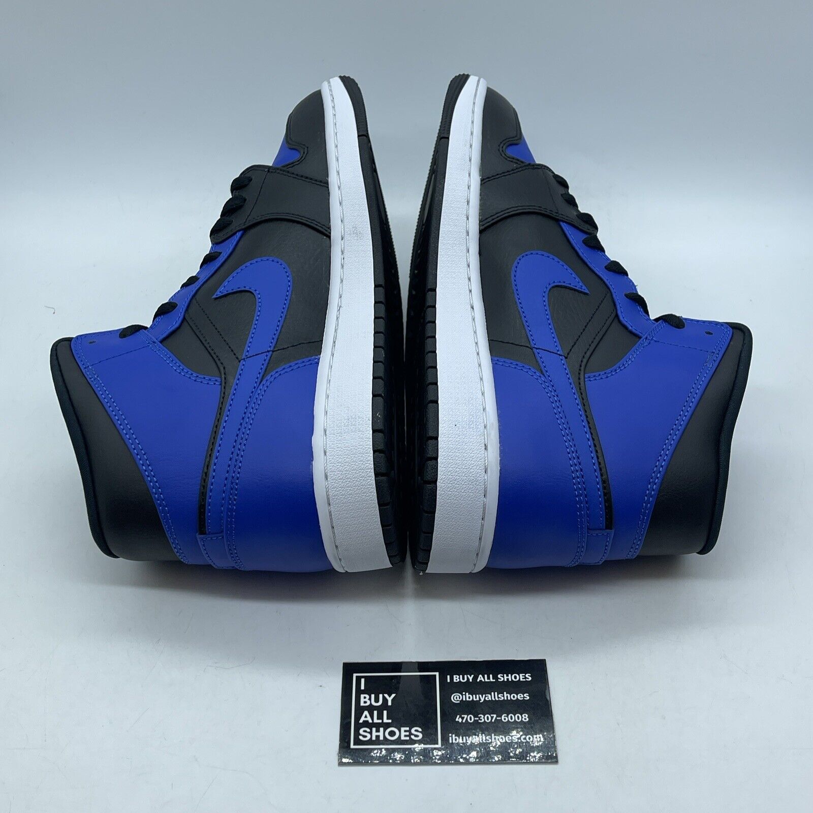 Size 12 - Jordan 1 Mid Hyper Royal 2021 Black Blue White Leather (554724-077)