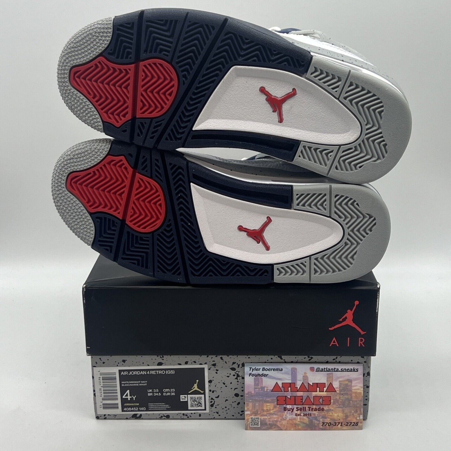 Size 4 - Jordan 4 Retro Mid Midnight Navy Brand New Og All White