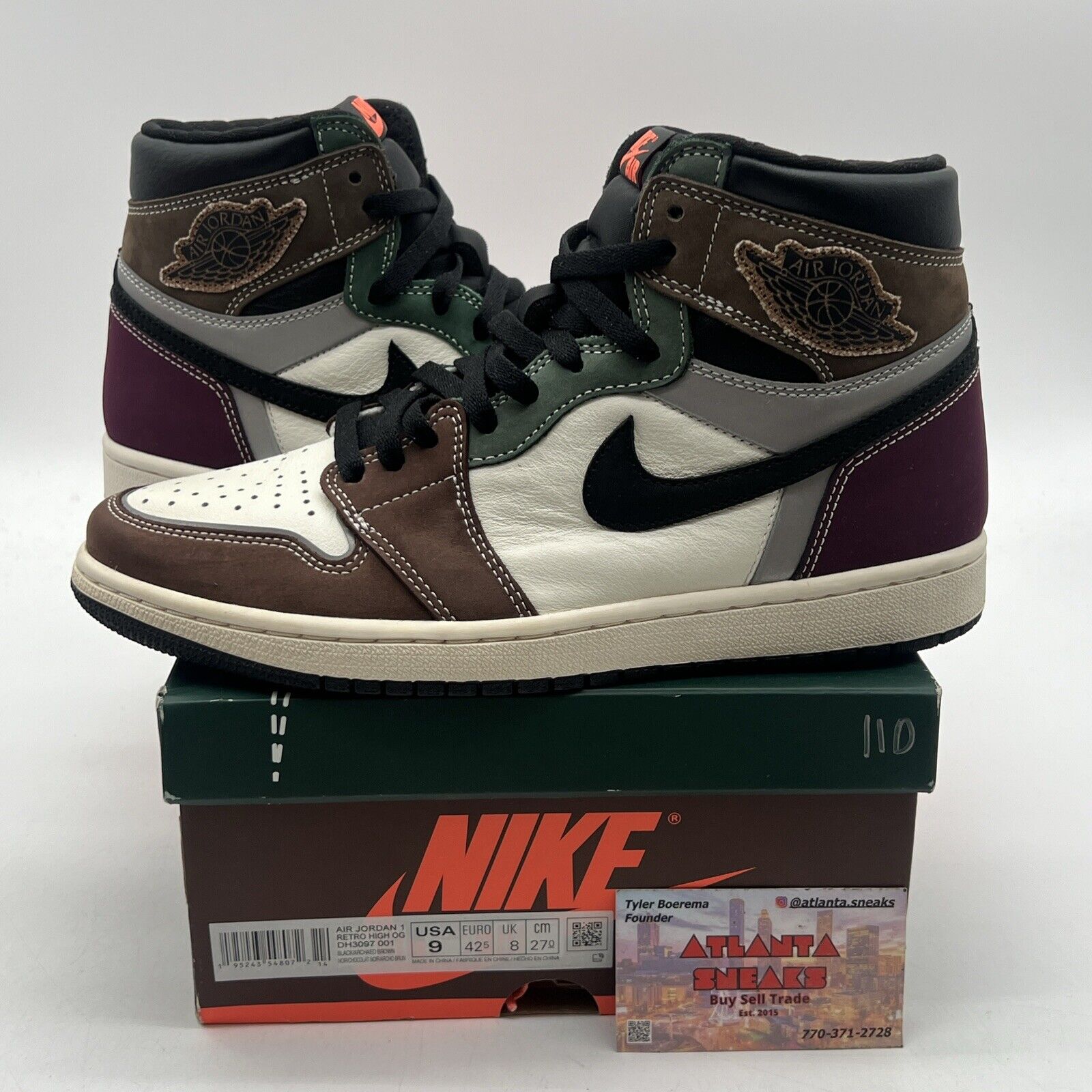 Size 9 - Jordan 1 High OG Crafted 2021 Brown Green Maroon Suede (DH3097-001)