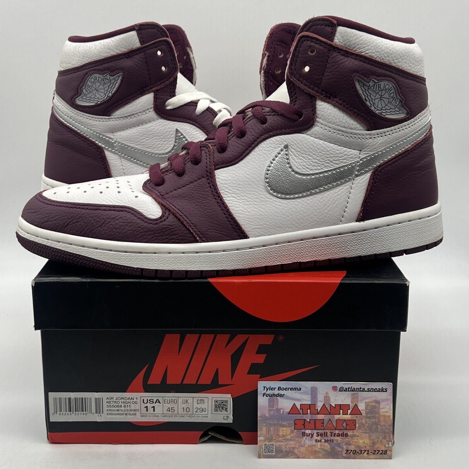 Air Jordan 1 Retro High OG ‘Bordeaux’ 555088-611 SIZE 11 Men’s White Leather