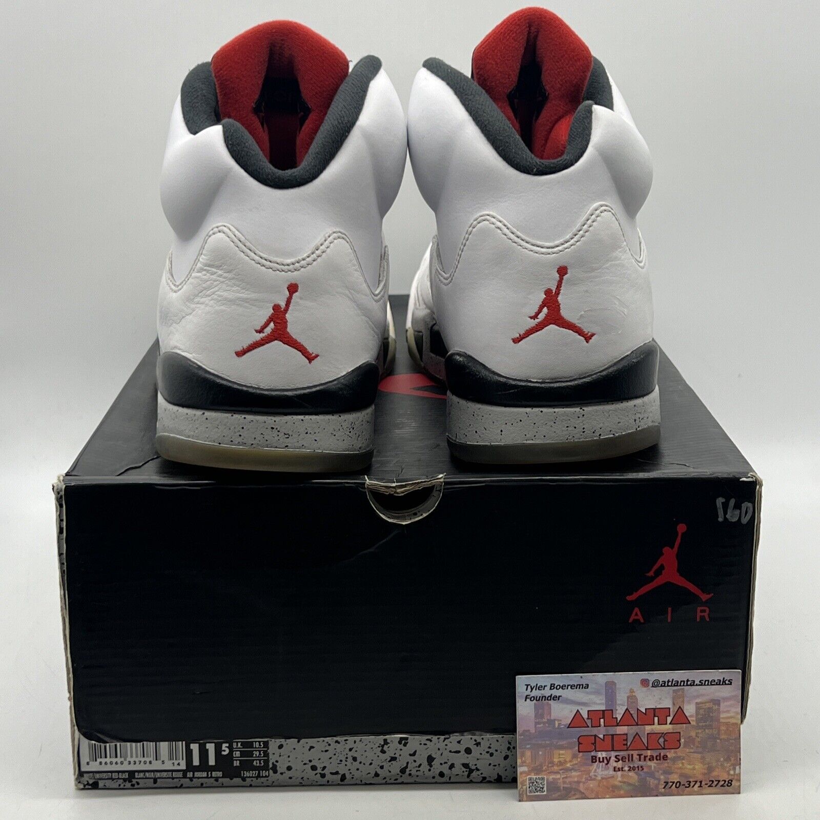 Size 11.5 - Air Jordan 5 Retro White Cement Black Red White Leather (136027-104)