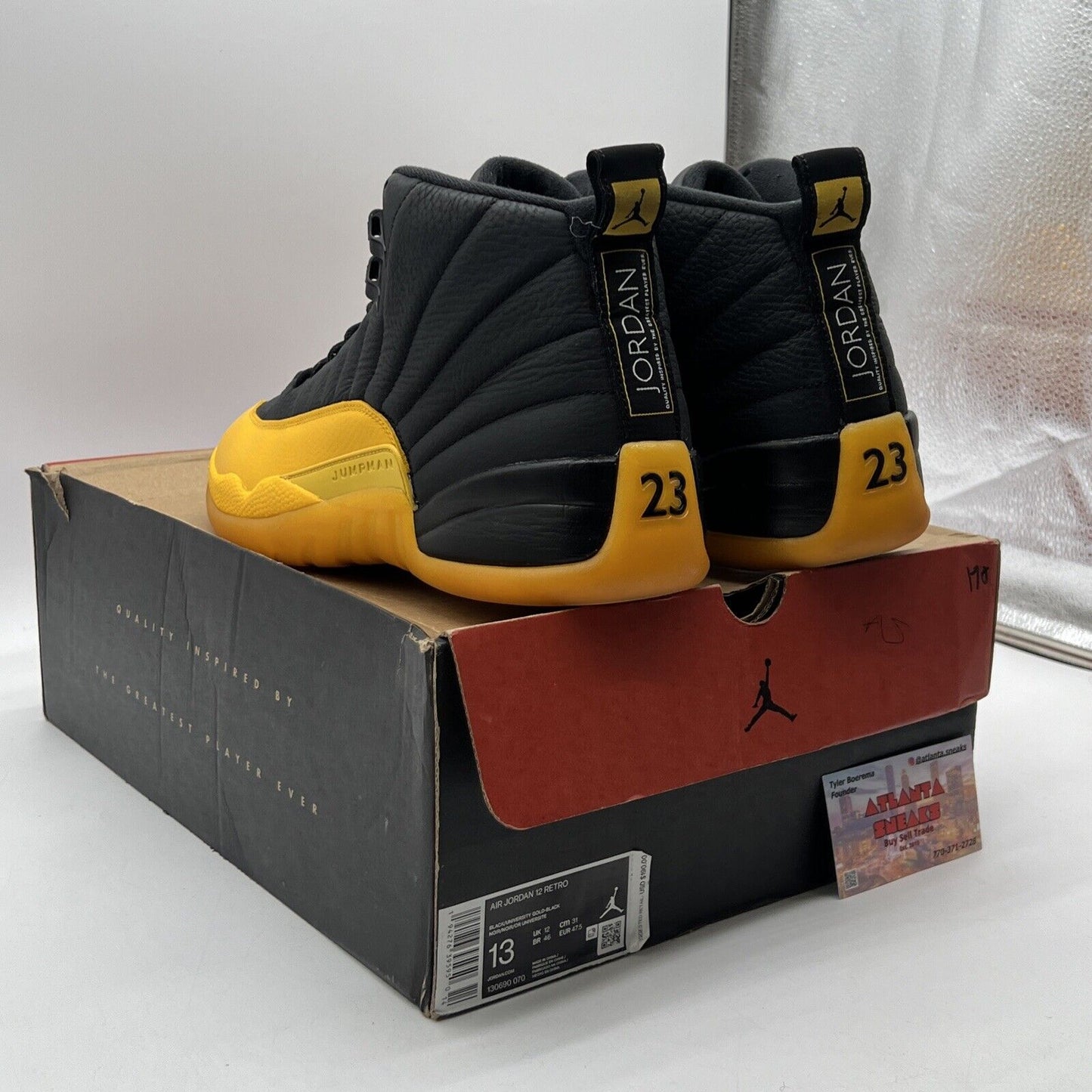 Size 13 - Jordan 12 Retro University Gold 2020 Black Yellow Leather (130690-070)