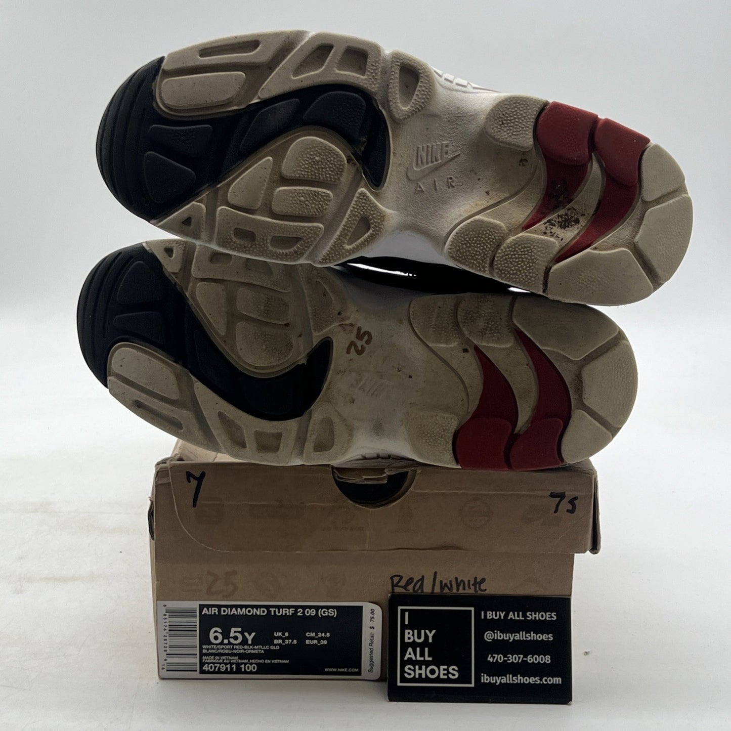 Size 6.5Y - Nike Air Diamond Turf 2 Black White Sneaker Shoes Boys (407911-100)