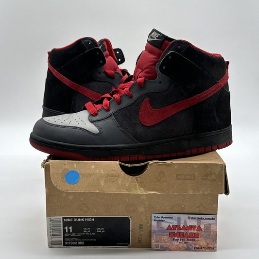 Size 11 - Nike Dunk High Gray - 317982-062 Red Suede 2008 Rare Black Bred