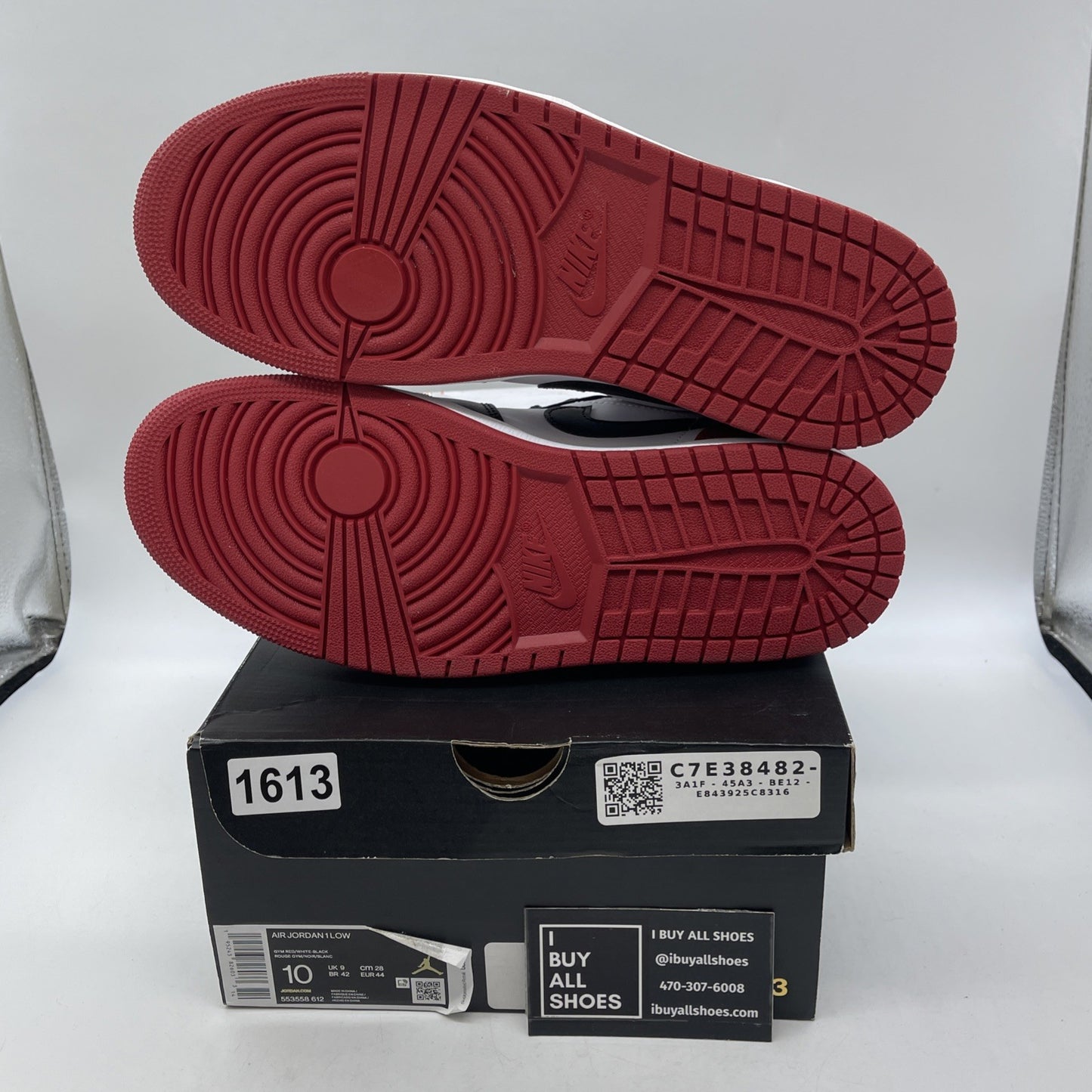 Size 10 - Air Jordan 1 Low Bred Toe Red White Black Leather (553558-612)