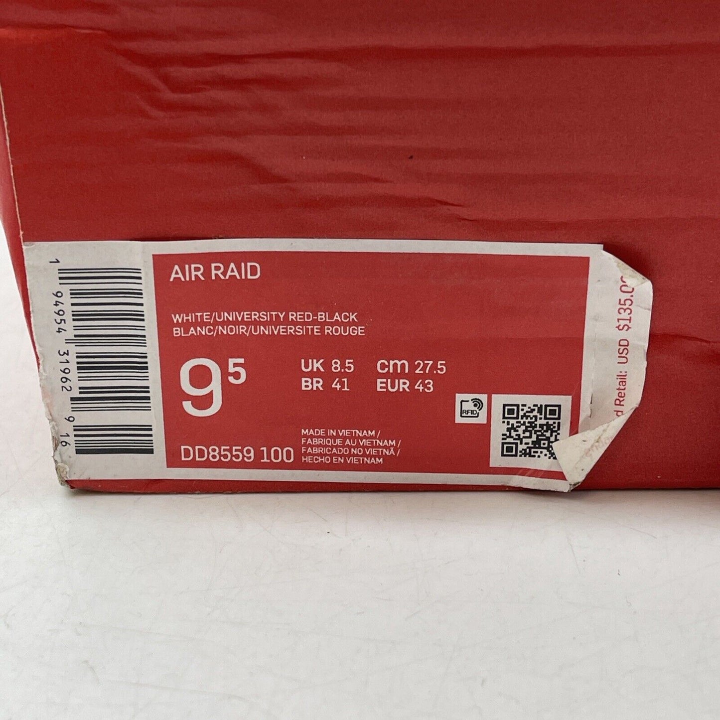 Size 9.5 - Nike Air Raid White Black Red Suede Leather (DD8559-100)