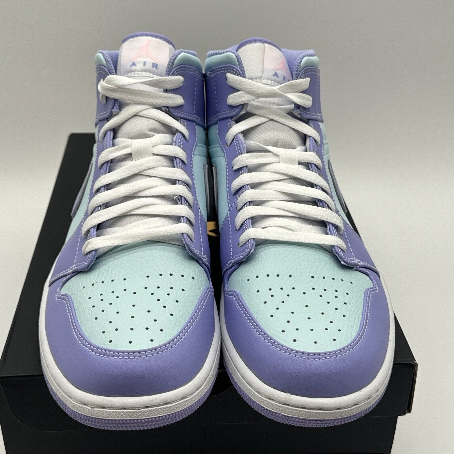 Size 12 - Jordan 1 Mid Purple Aqua Blue Leather White Midsole Fun Colors Bright