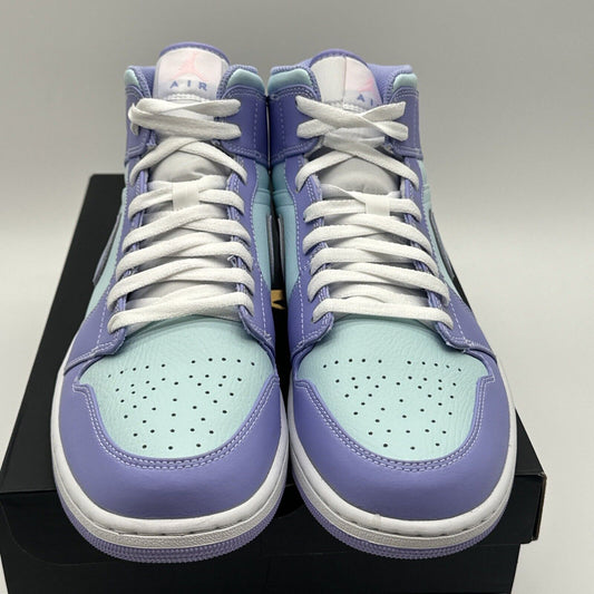 Size 12 - Jordan 1 Mid Purple Aqua Blue Leather White Midsole Fun Colors Bright
