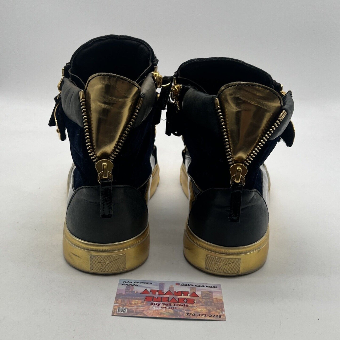 Size 12 - Giuseppe Zanotti Women’s High Top Sneakers Navy Suede W/ Gold