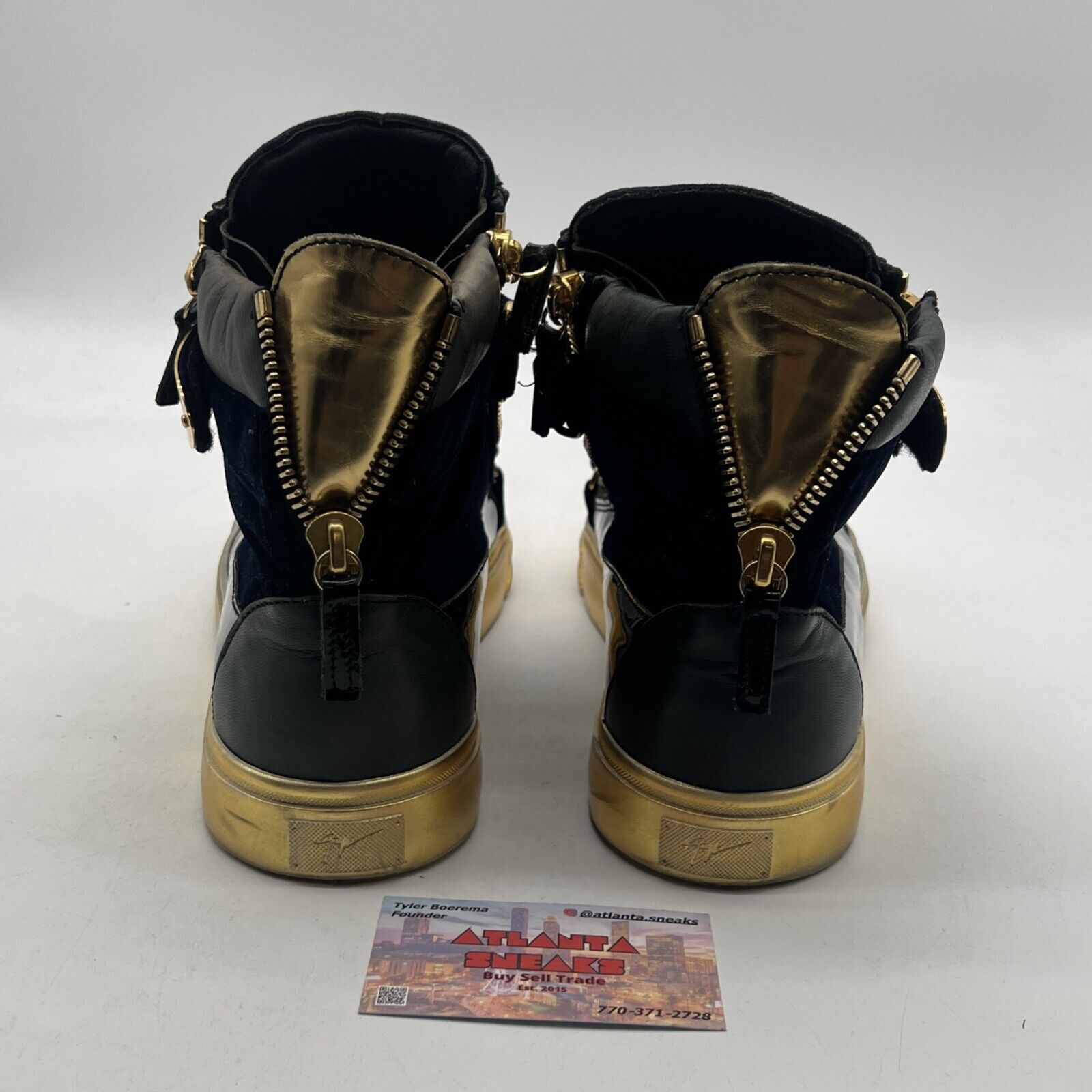 Size 12 - Giuseppe Zanotti Women’s High Top Sneakers Navy Suede W/ Gold