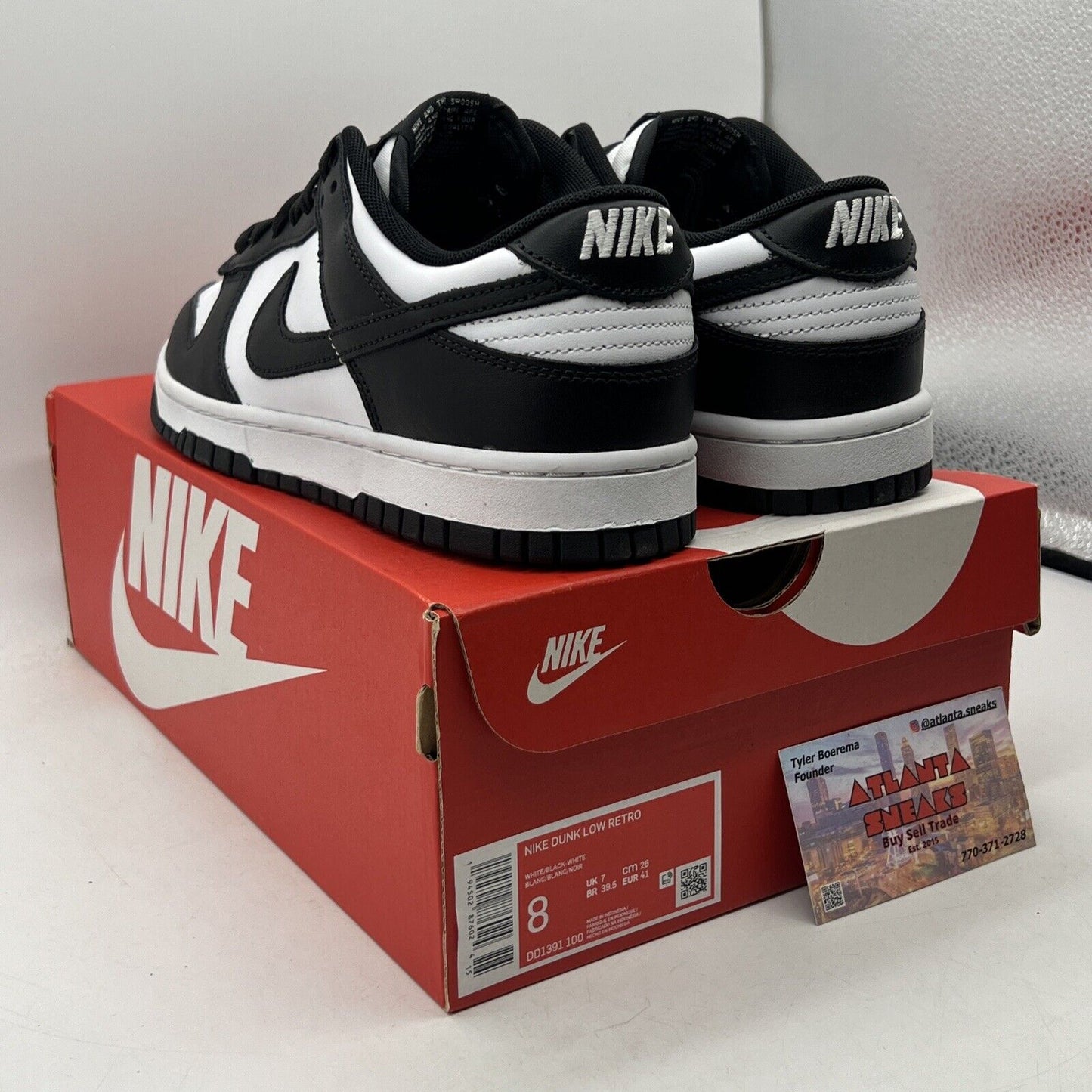 Size 8 Nike Dunk Low Black White Leather Panda (DD1391-100)