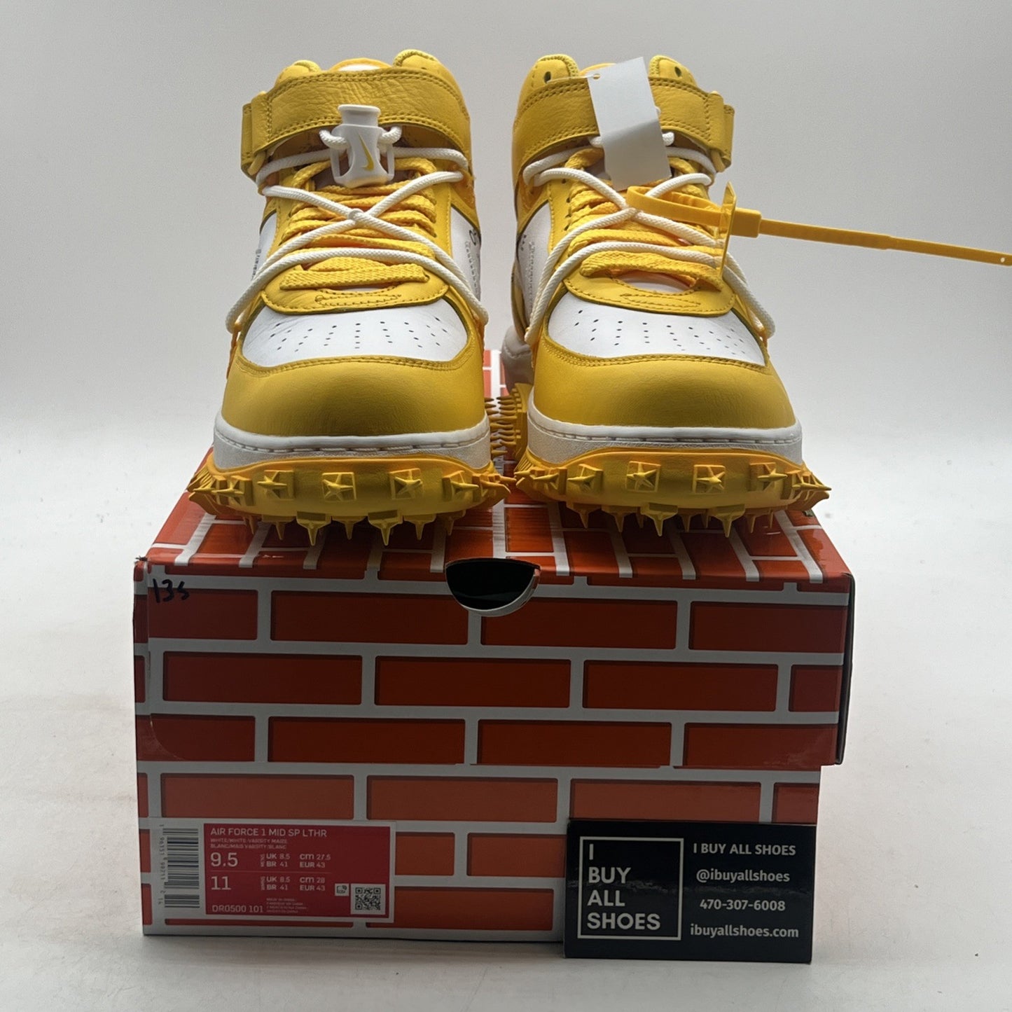 Size 9.5 -Nike Off-White x Air Force 1 SP Leather Mid Varsity Maize (DR0500-101)