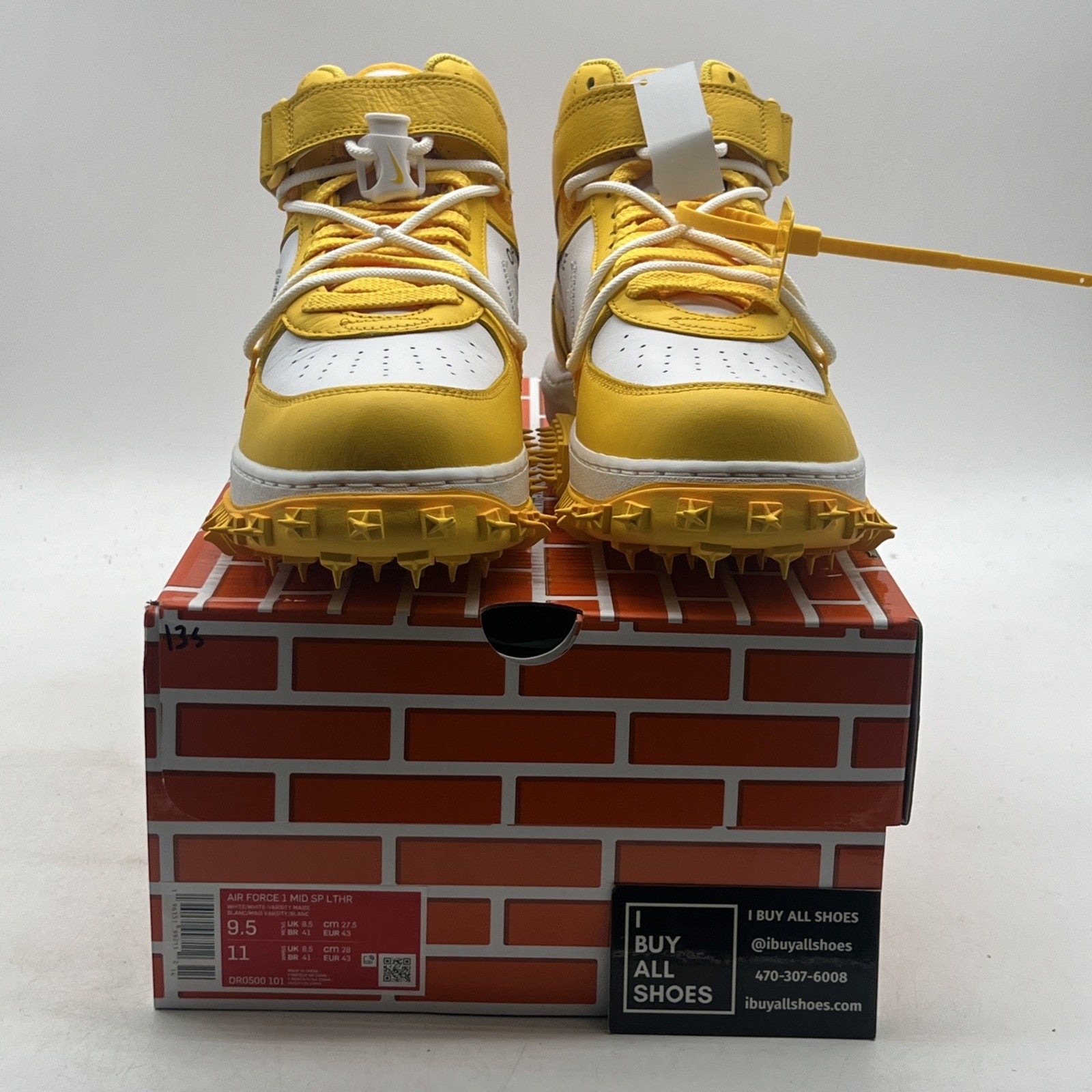 Size 9.5 -Nike Off-White x Air Force 1 SP Leather Mid Varsity Maize (DR0500-101)
