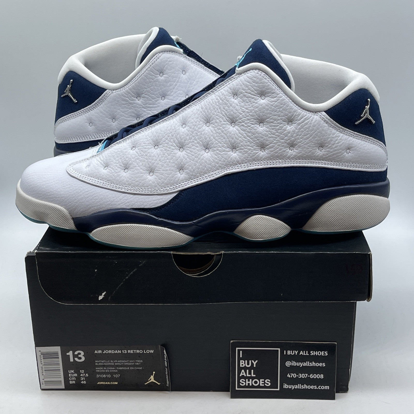 Size 13 - Air Jordan 13 Low Hornets Blue White Suede Leather (310810-107)