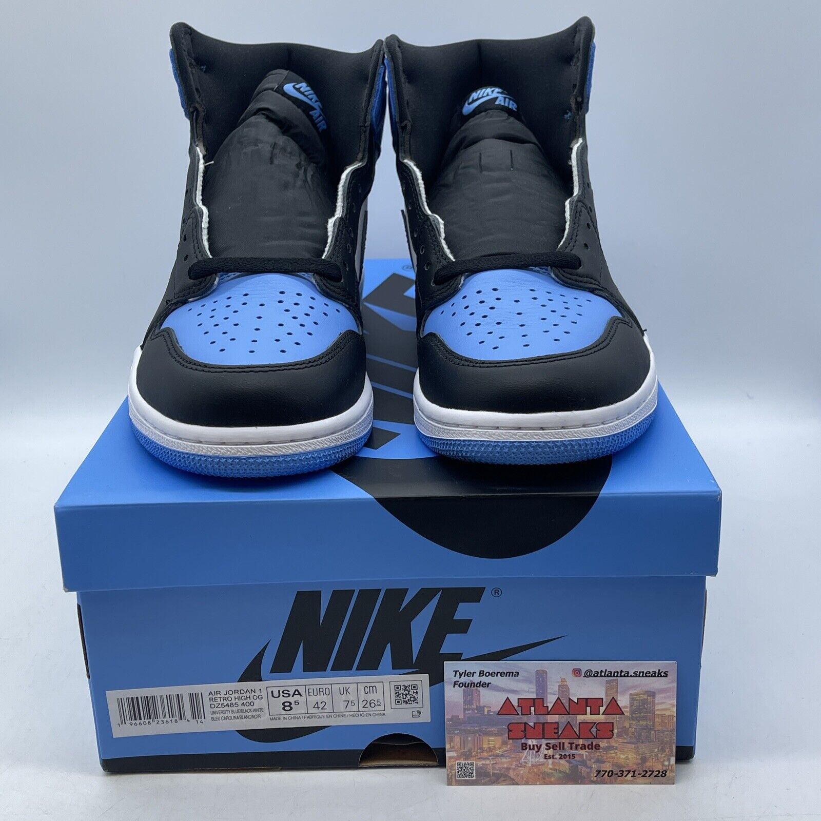 Size 8.5 - Jordan 1 Retro OG High UNC Toe Black Blue White Leather (DZ5485-400)