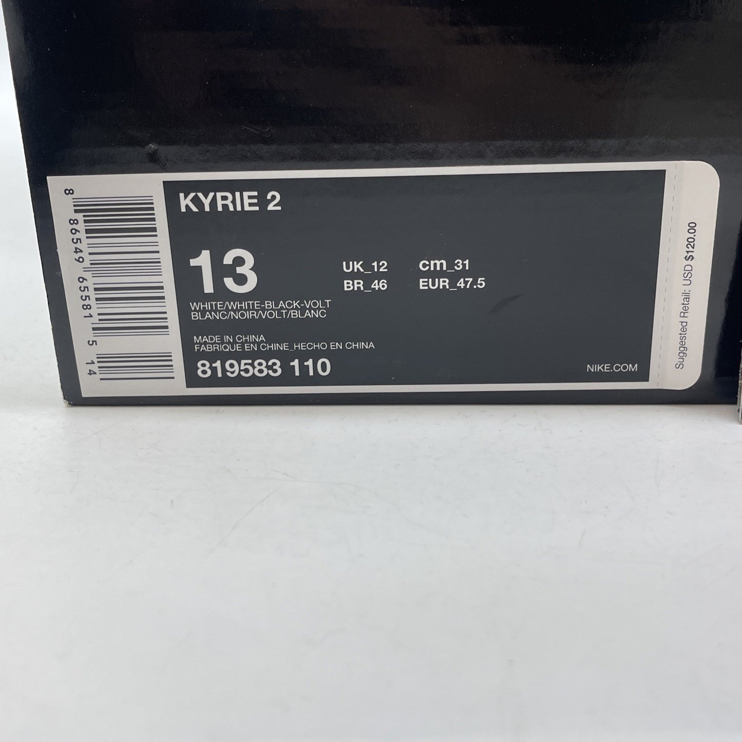 Size 13 - Nike Kyrie 2 Parade White Black Yellow Suede Leather (819583-110)
