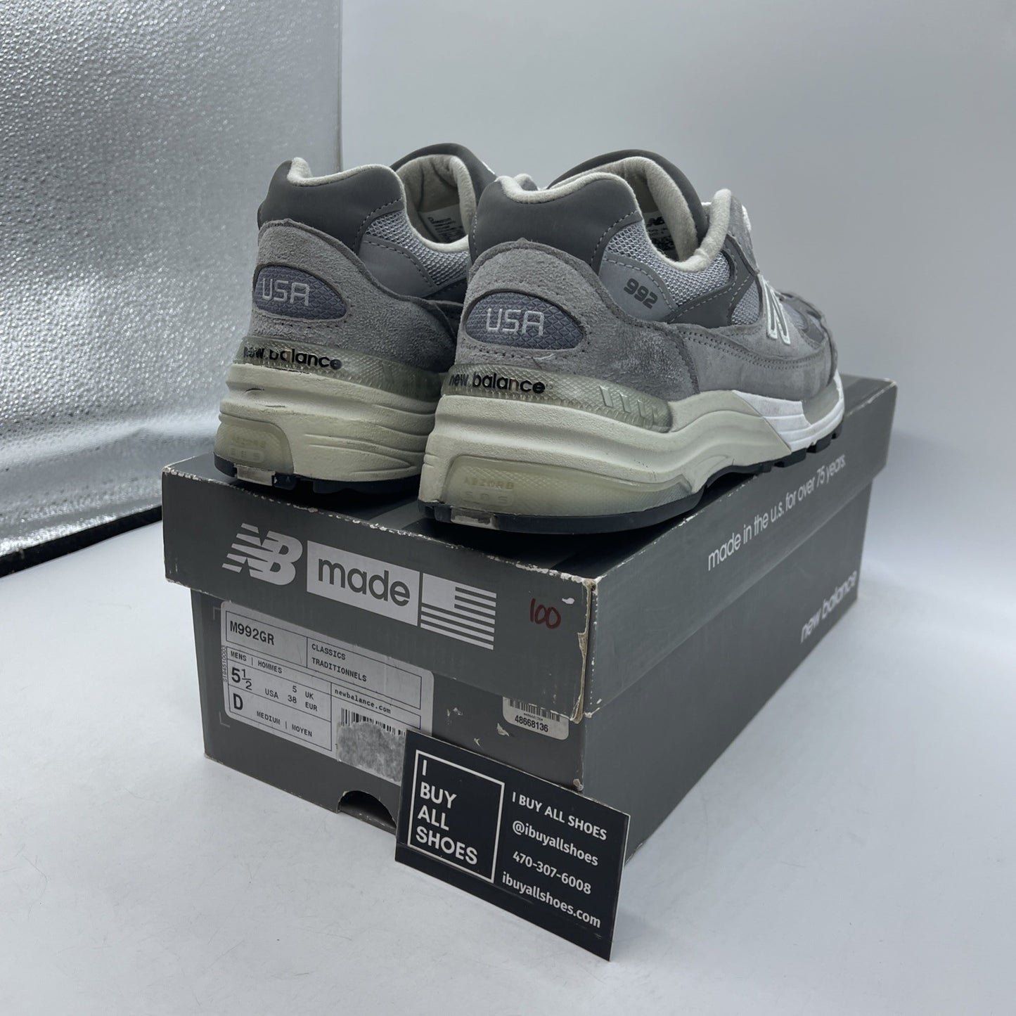 Size 5.5 - New Balance 992 Made in USA 2020 Grey White Suede Leather (M992GR)