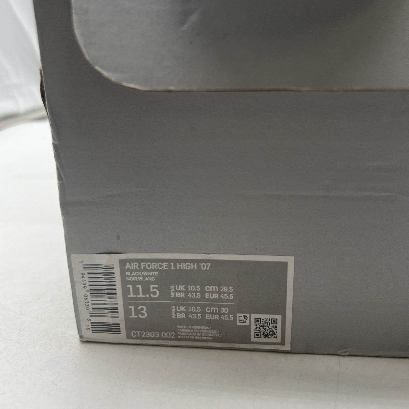 Size 11.5 - Nike Air Force 1 '07 High Black White (CT2303-002)