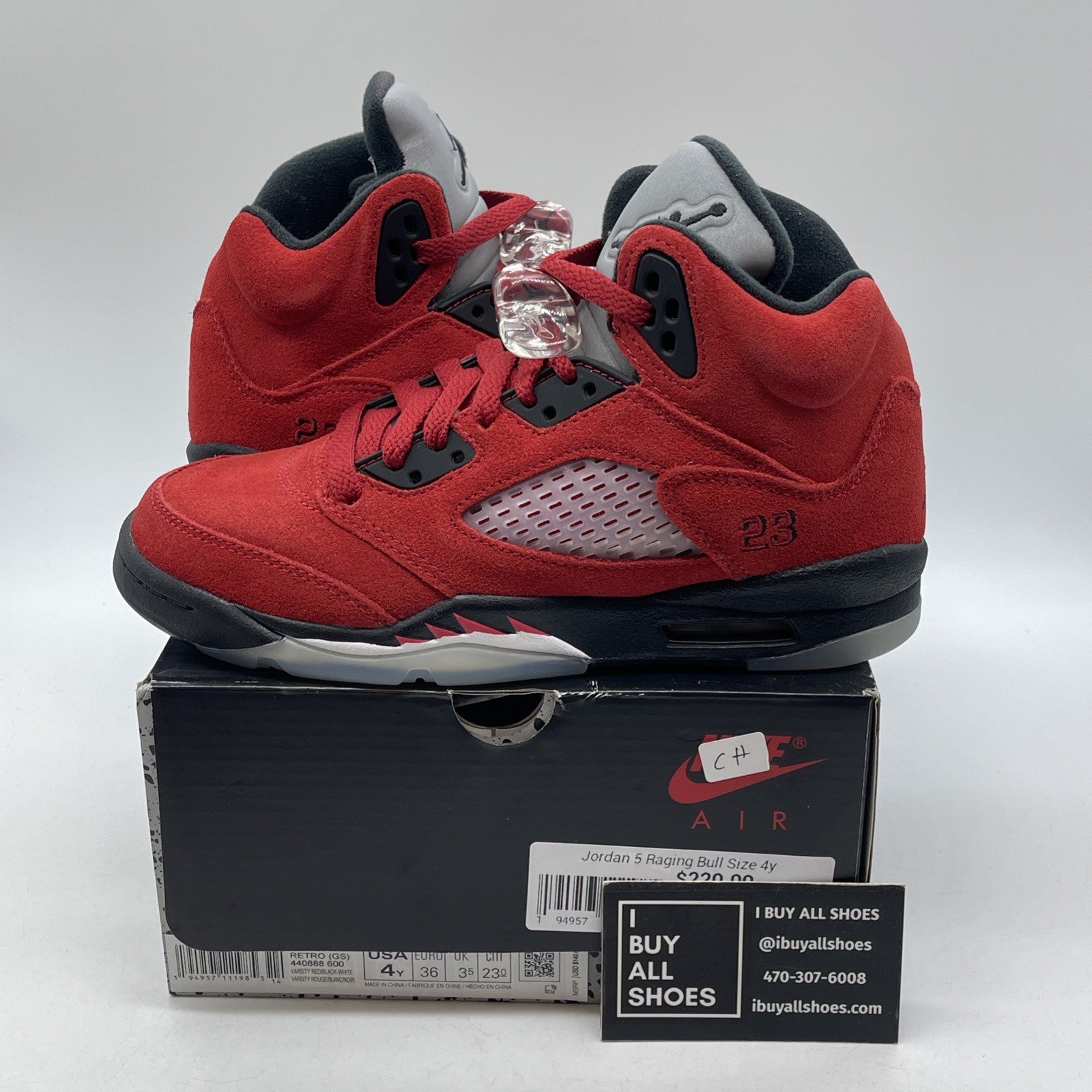 Size 4 - Jordan 5 Retro Mid Raging Bull Red Black Suede (440888-600)