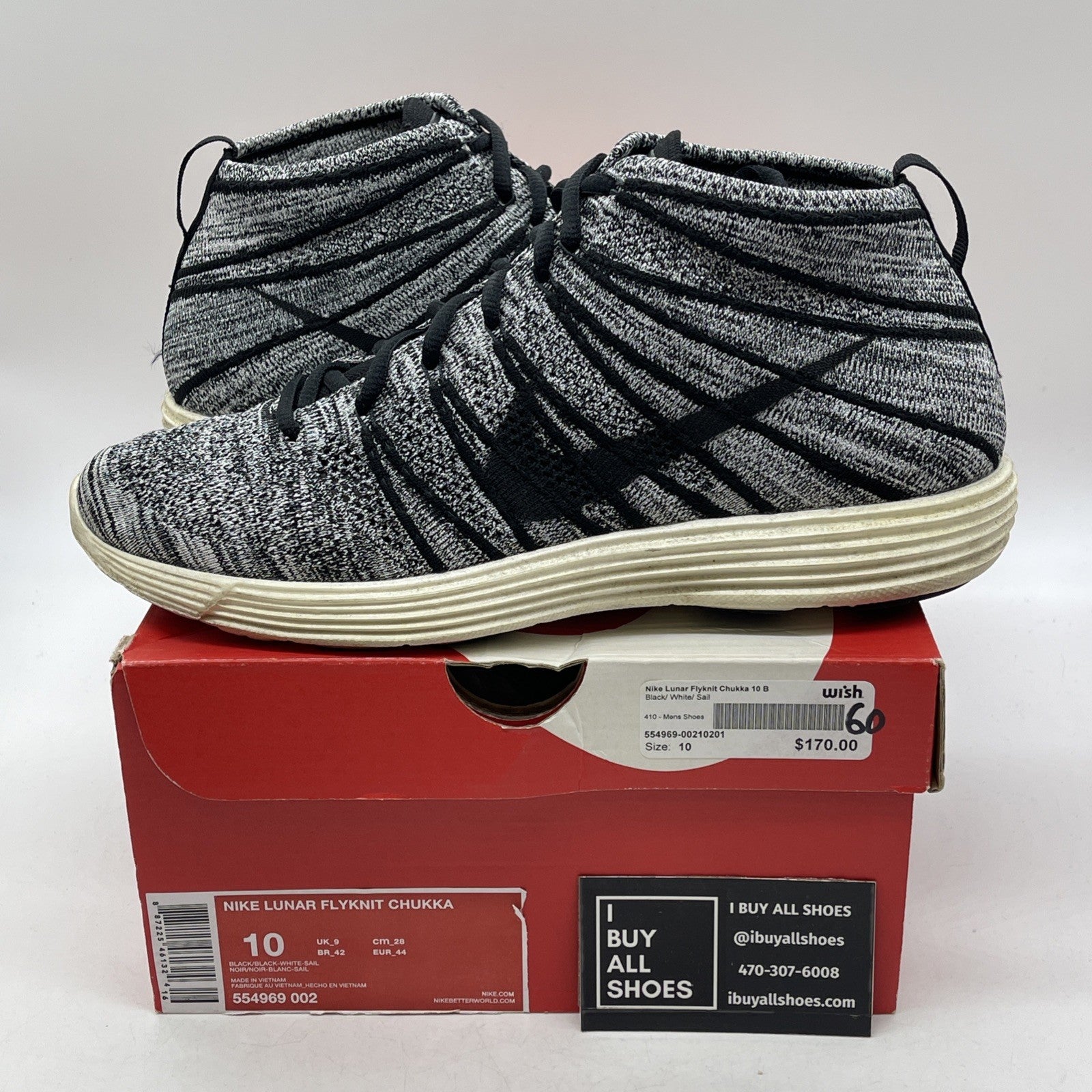 Size 10 - Nike Lunar Flyknit Chukka Black Sail (554969-002)