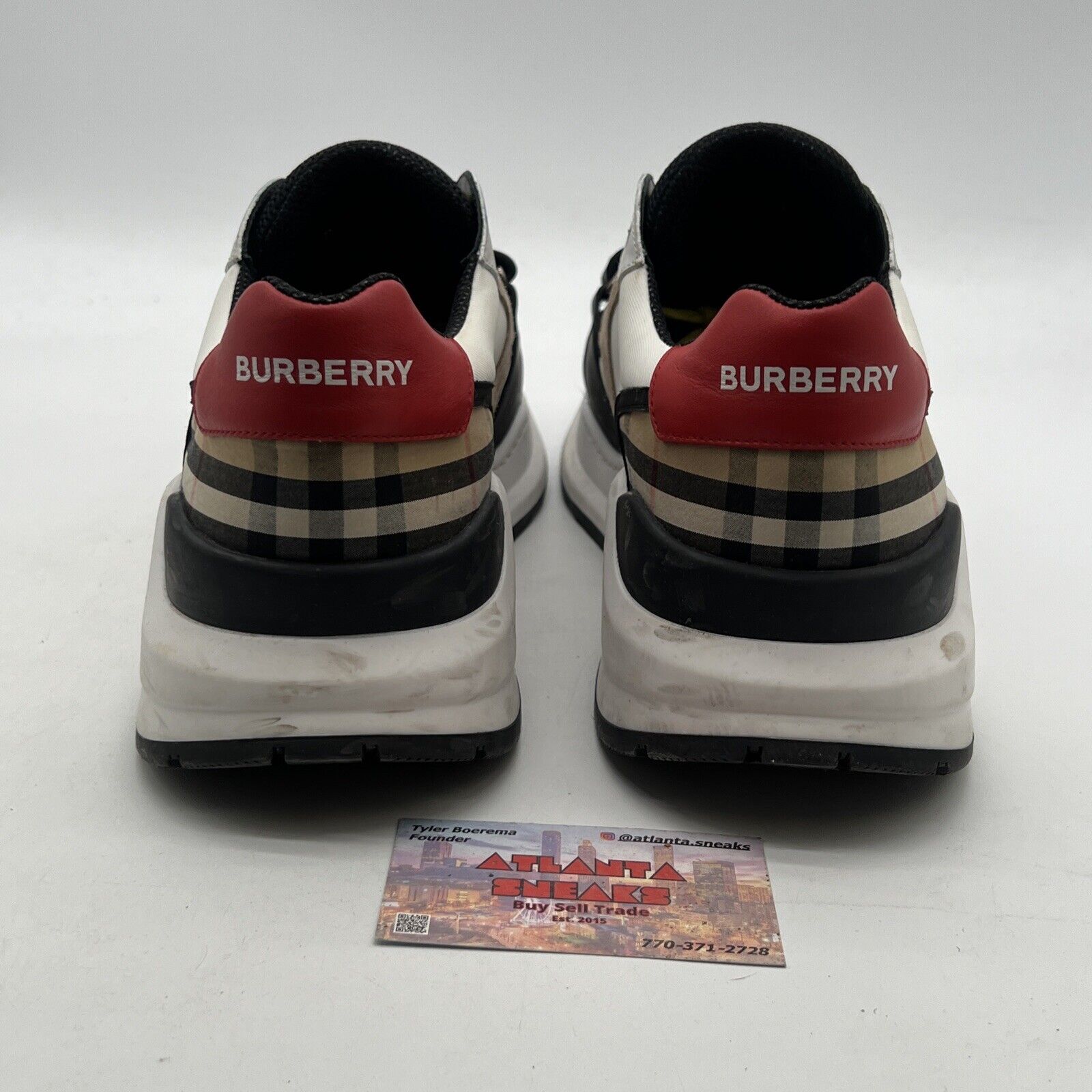 Size 14.5 - Burberry Ramsey Black & Archive Check Beige Sneakers