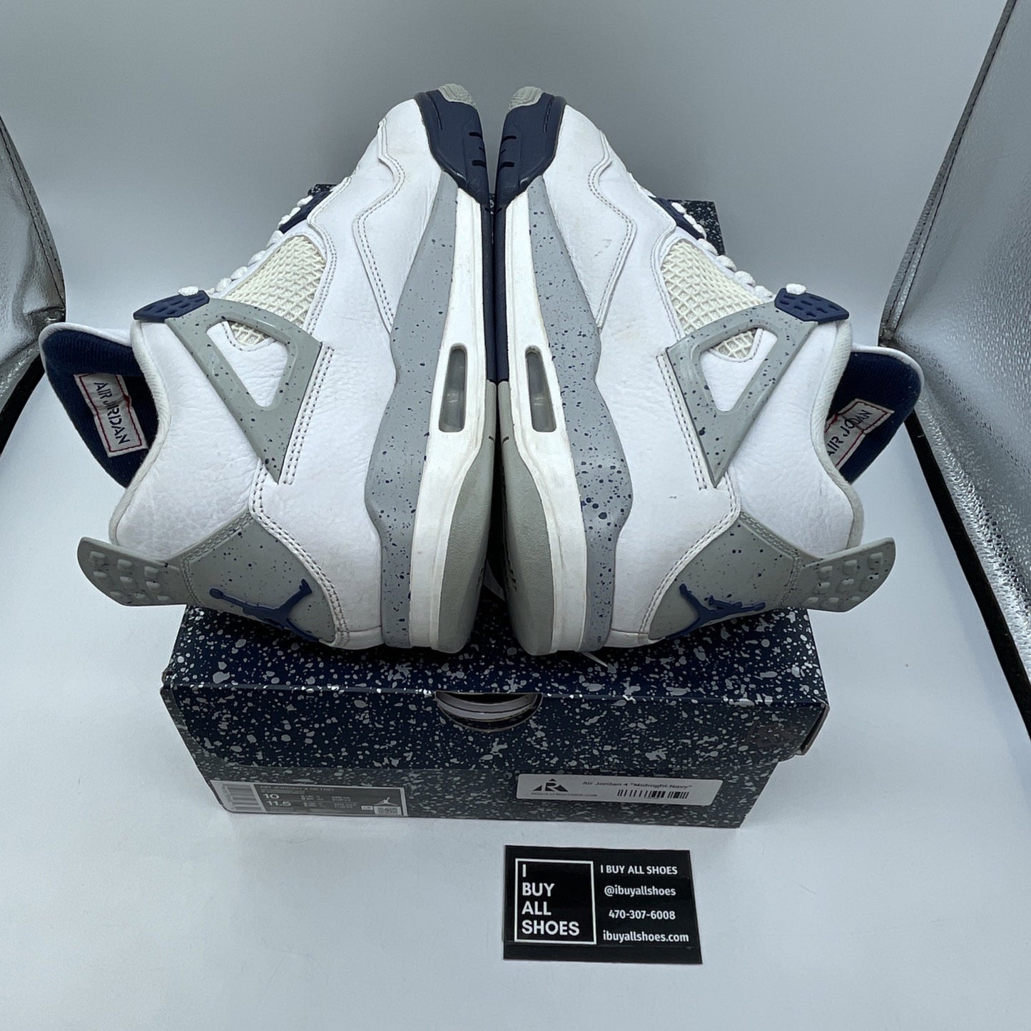Size 10 - Jordan 4 Retro Mid Midnight Navy Blue White Leather (DH6927-140)