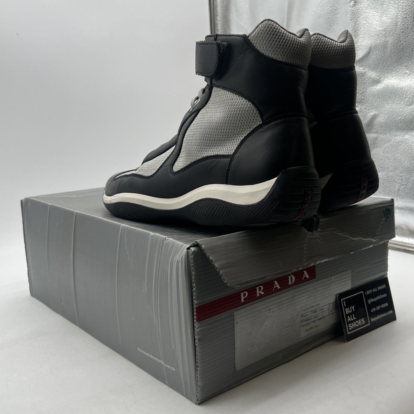 Size 9.5P - Prada American Cup Sneaker High Top Nero/ Argento