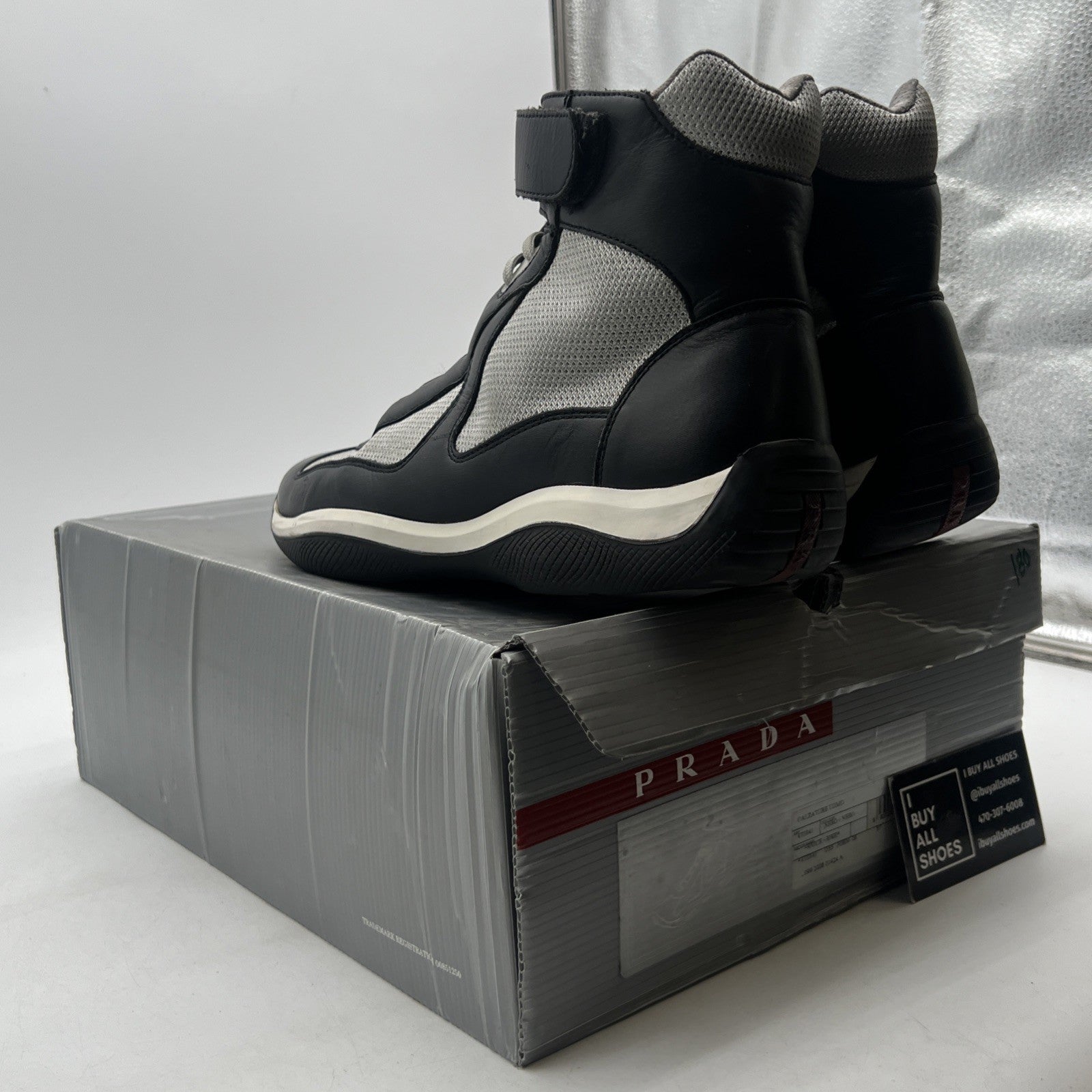 Size 9.5P - Prada American Cup Sneaker High Top Nero/ Argento