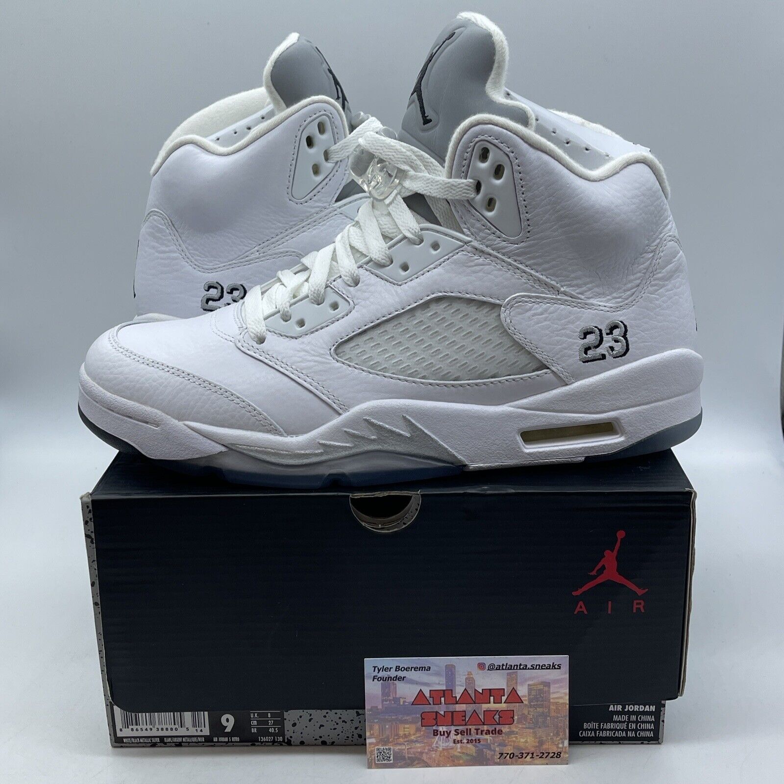 Size 9 - Air Jordan 5 Retro 2015 Metallic White Silver Leather (136027-130)