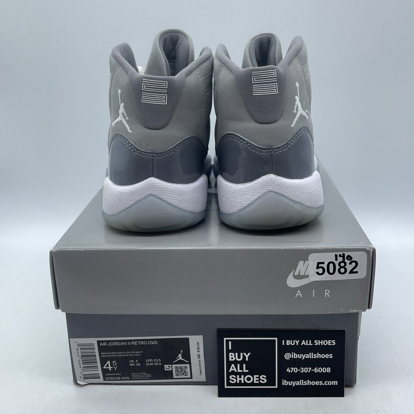 Size 4.5Y- Jordan 11 Retro High Cool Grey White Suede Leather (378038-005)