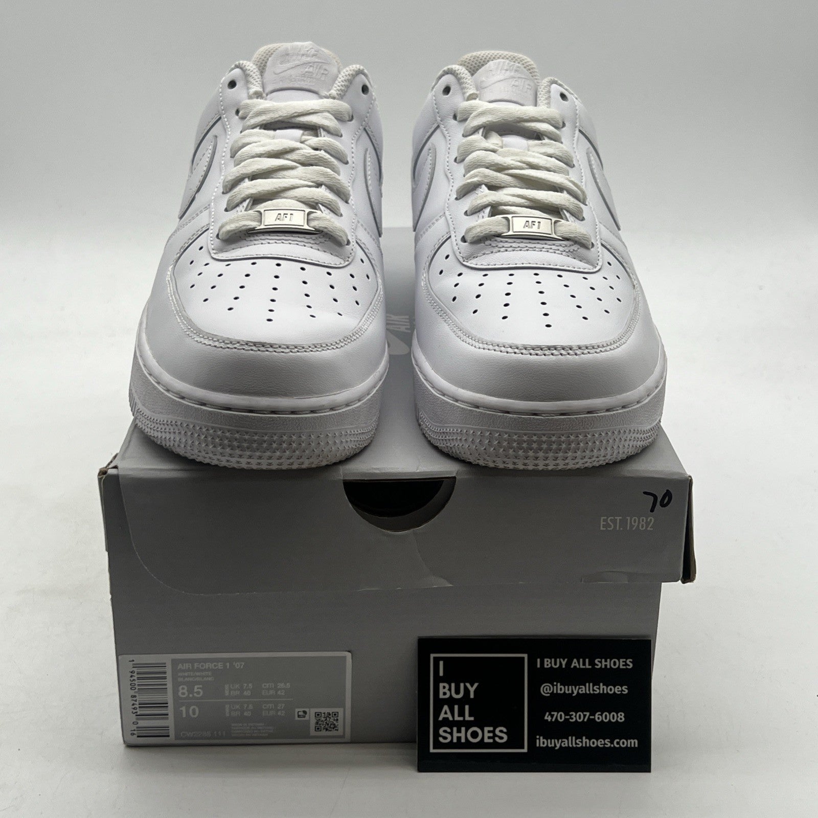 Size 8.5 - Nike Air Force 1 '07 Low Triple White (CW2288-111)