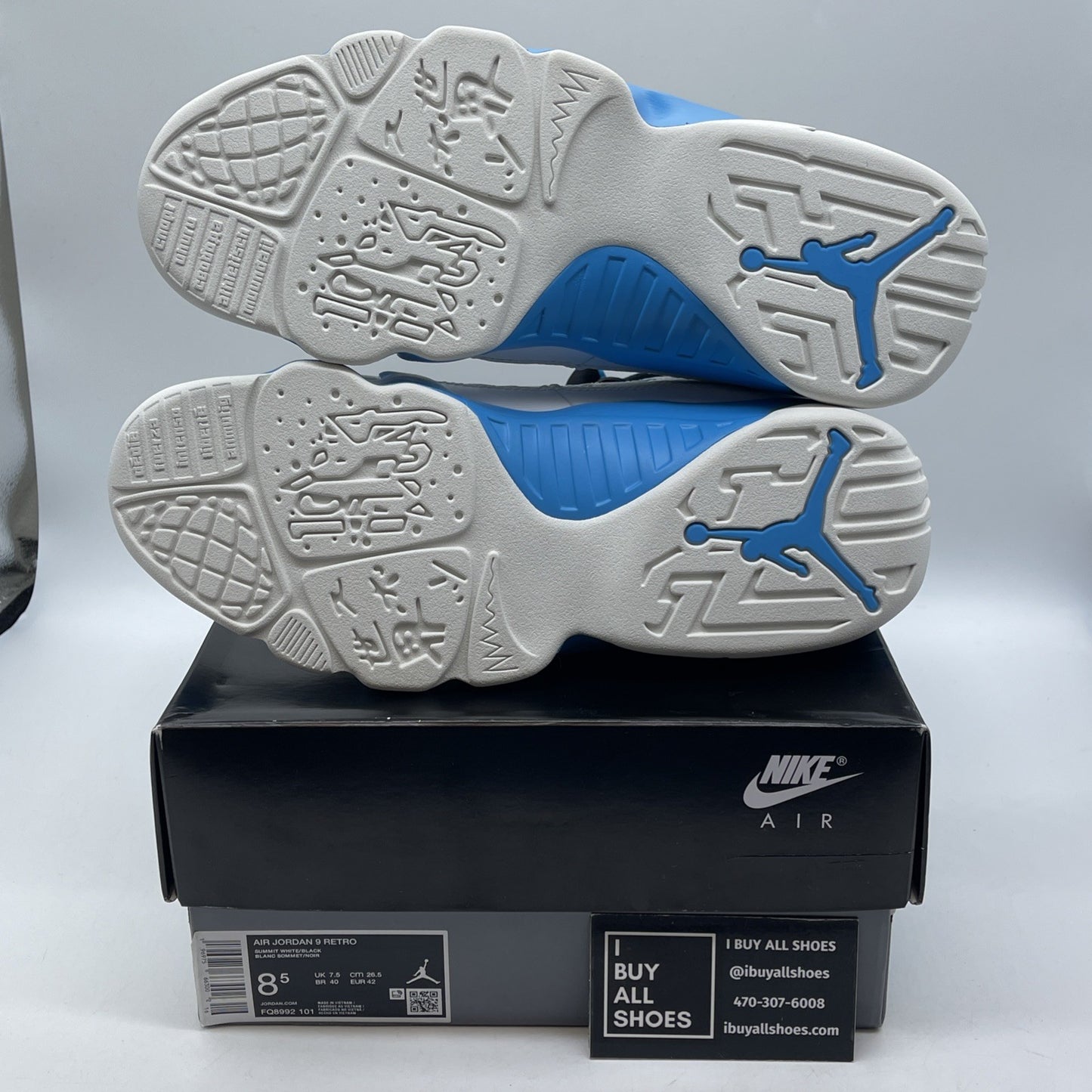 Size 8.5 - Air Jordan 9 Retro 2024 Powder Blue White Leather (FQ8992-101)