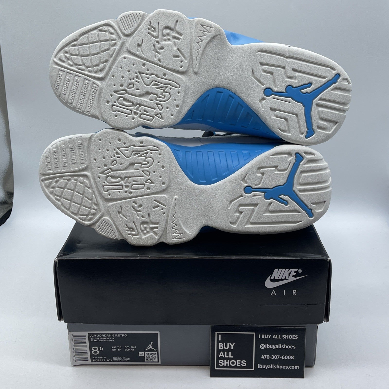 Size 8.5 - Air Jordan 9 Retro 2024 Powder Blue White Leather (FQ8992-101)