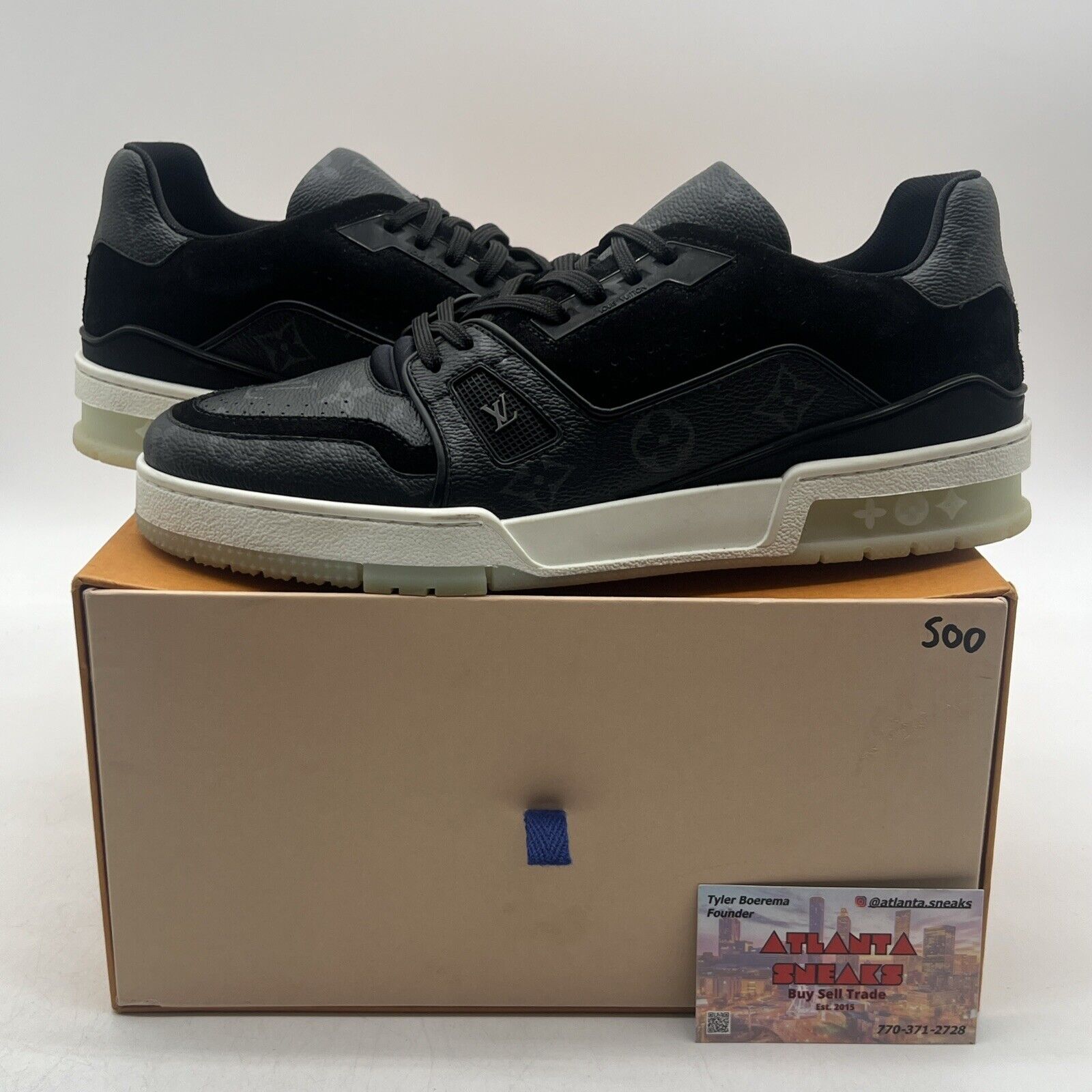 Size 9- Louis Vuitton Trainer Low Black Monogram Suede (1A8PUA)