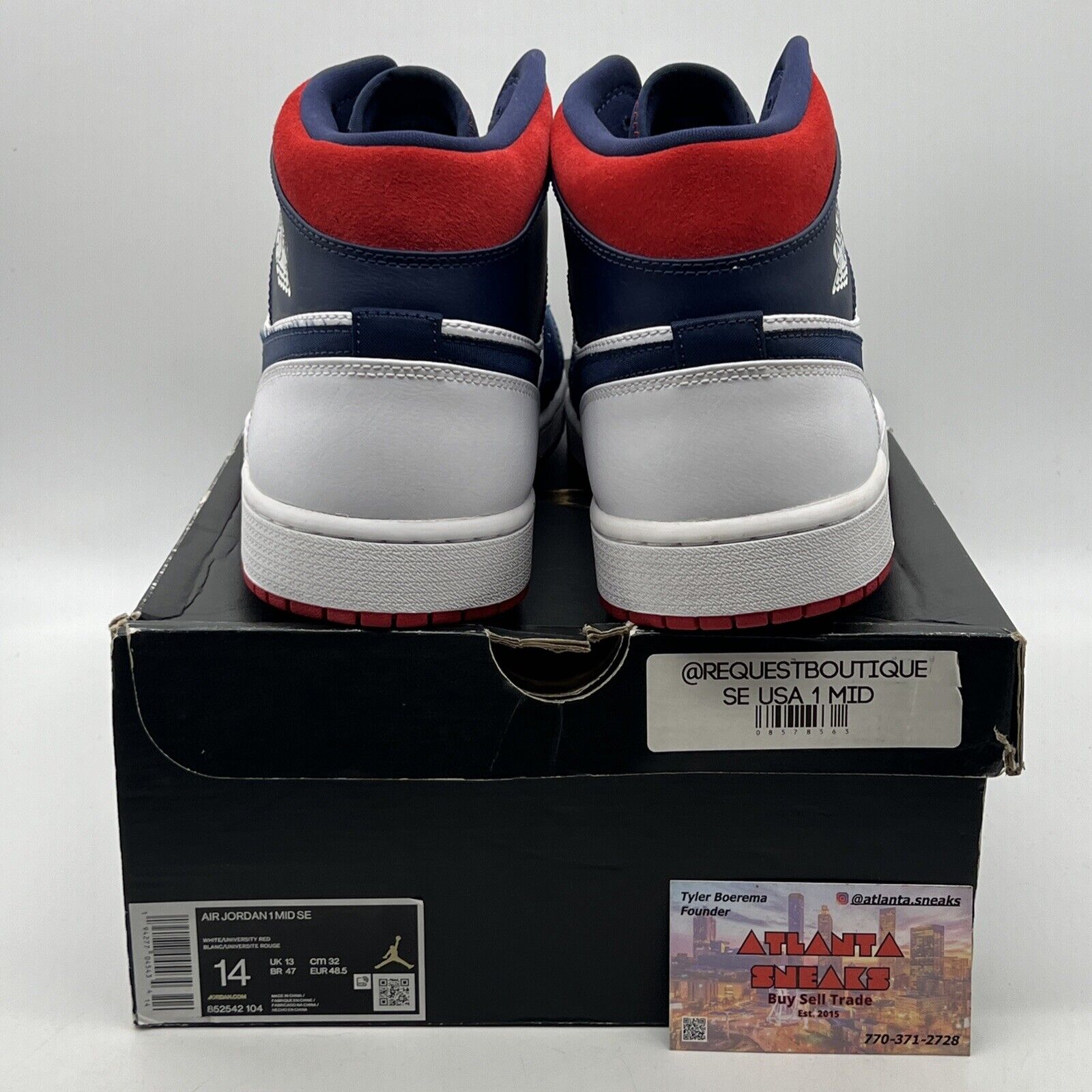 Size 14 - Air Jordan 1 SE Mid Olympic White Navy White Leather (852542-104)