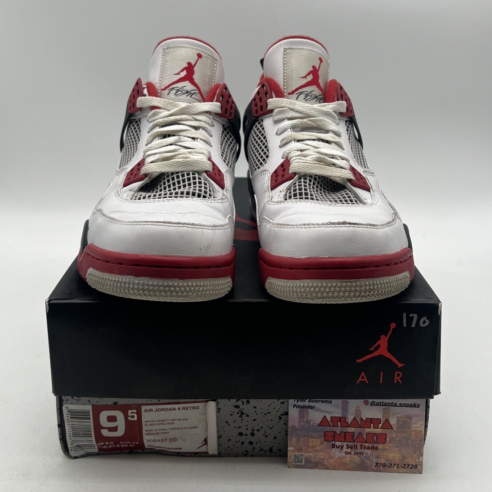 Size 9.5 - Jordan 4 Retro Fire Red 2012 White Red Black (308497-110)