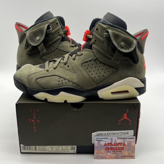 Size 9.5 - Jordan 6 Retro x Travis Scott Mid Olive Black Red (CN1084-200)