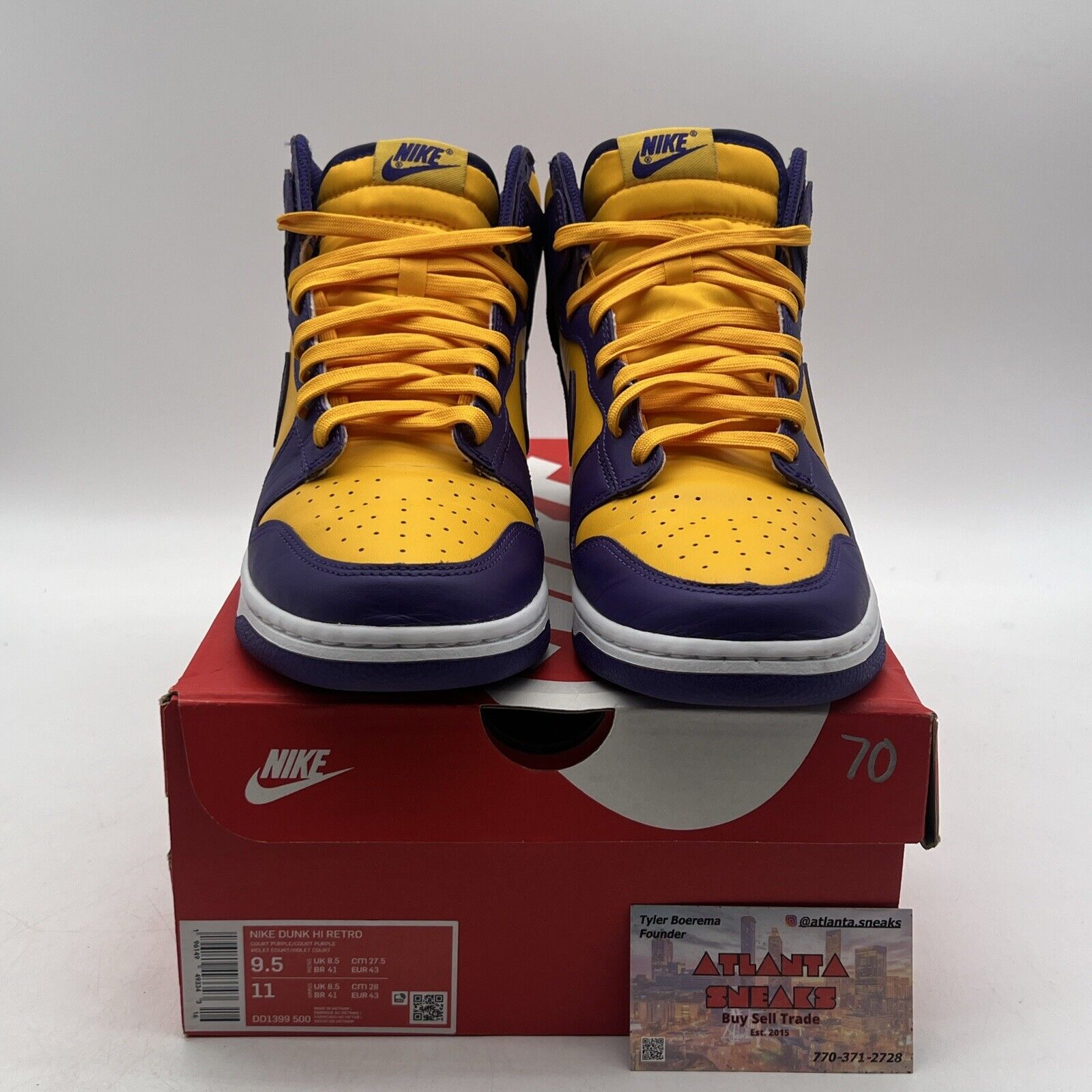 Size 9.5 - Nike Dunk High Lakers Yellow Purple White Leather (DD1399-500)