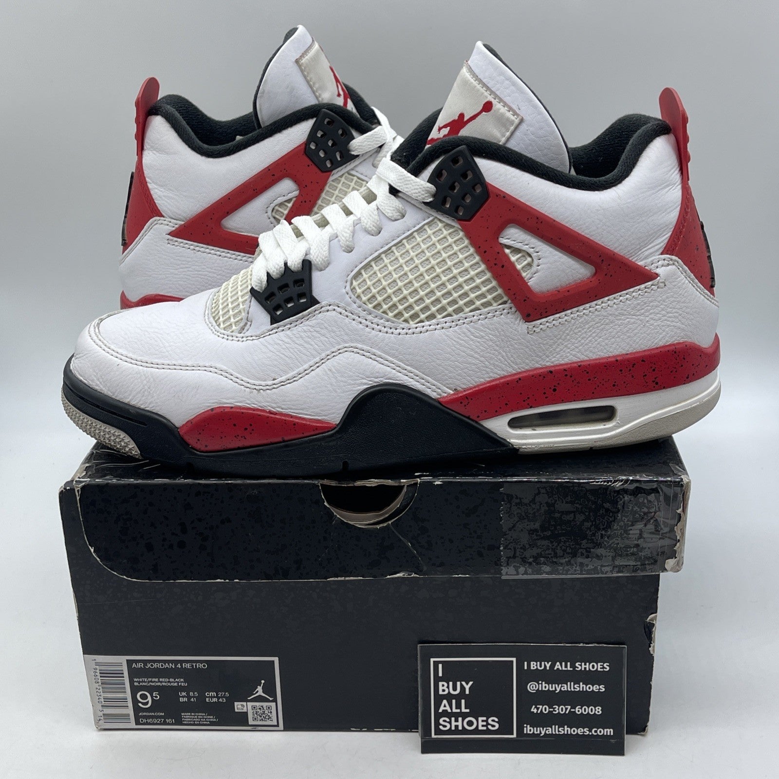 Size 9.5 - Jordan 4 Retro Mid Red Cement Black White Leather (DH6927-161)