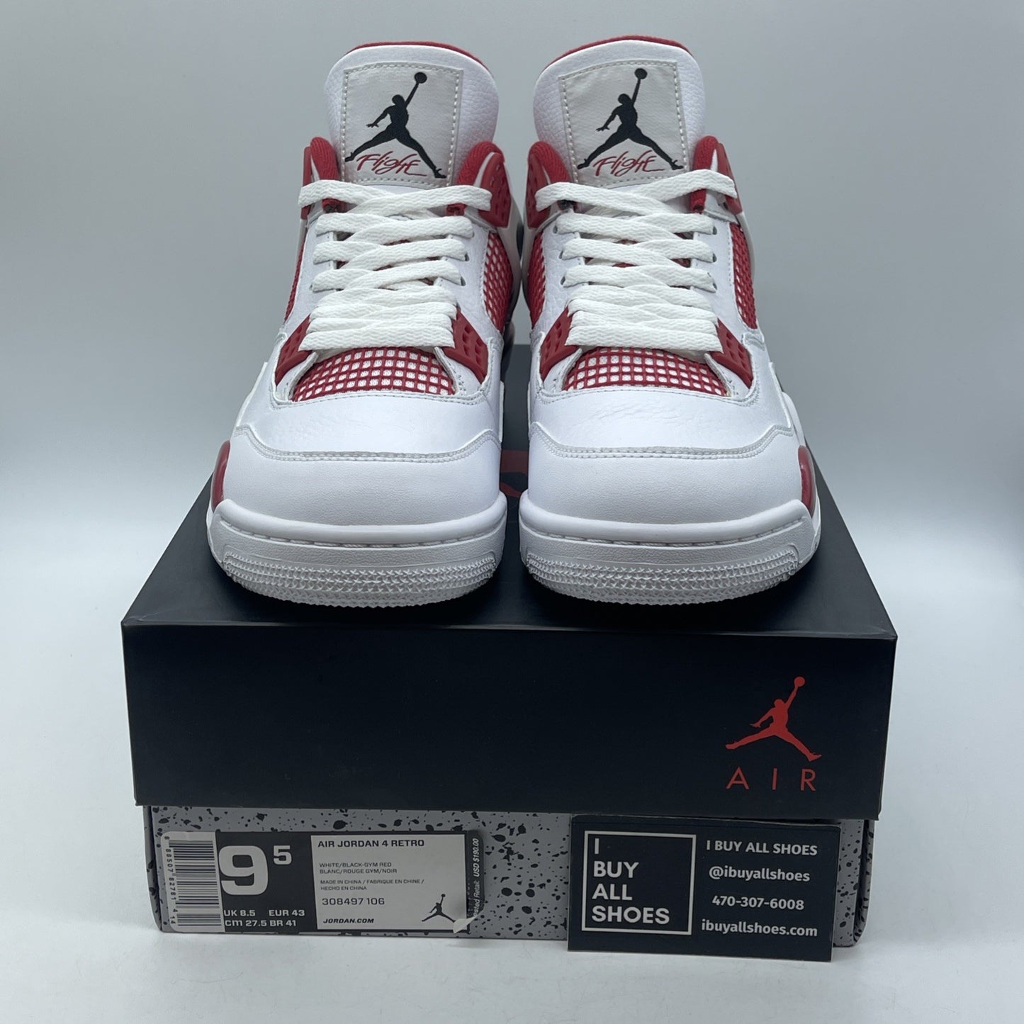 Size 9.5 - Jordan 4 Retro alternate 89 2016 White Red Leather (308497-106)