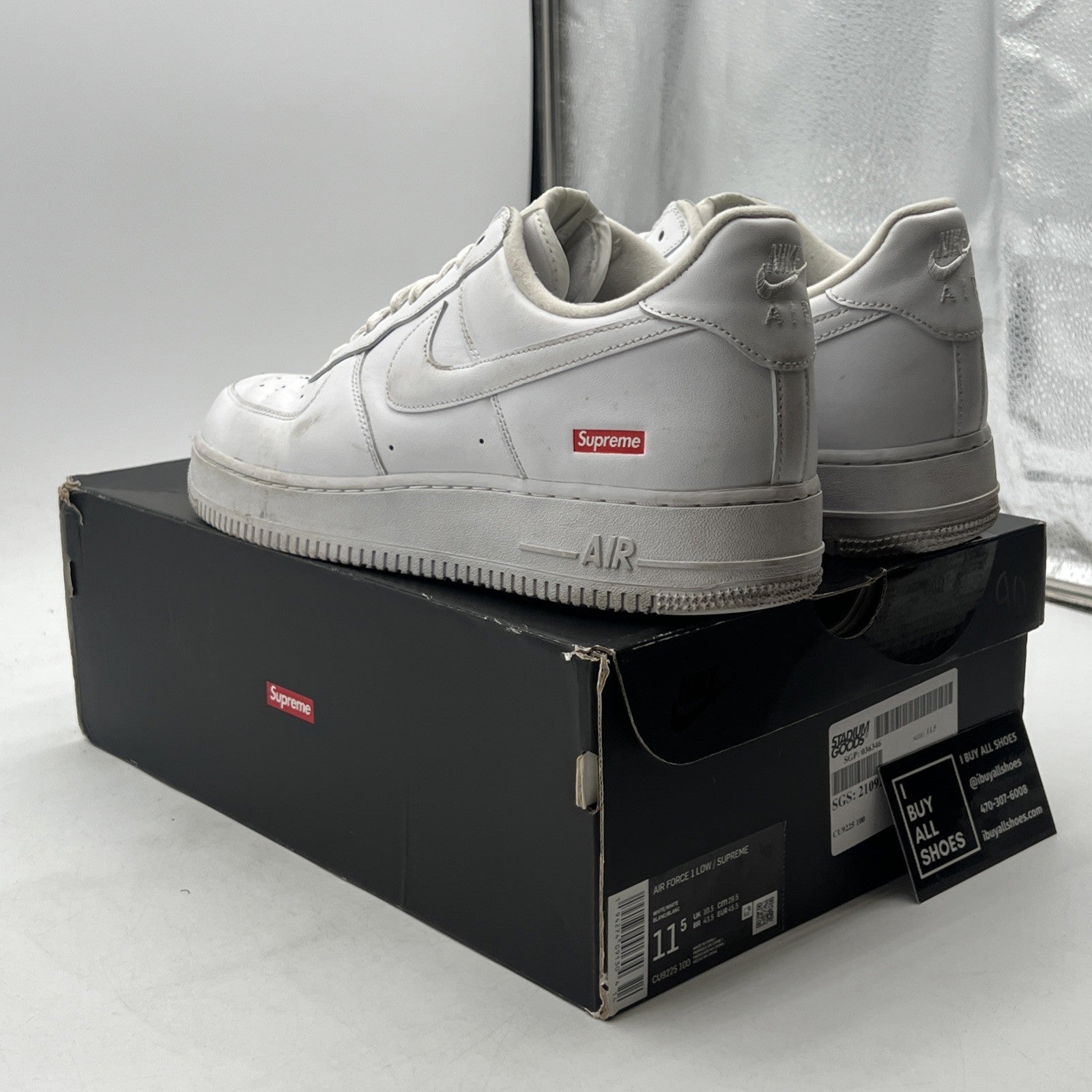 Size 11.5 - Nike Air Force 1 x Supreme Low Box Logo - White (CU9225-100)