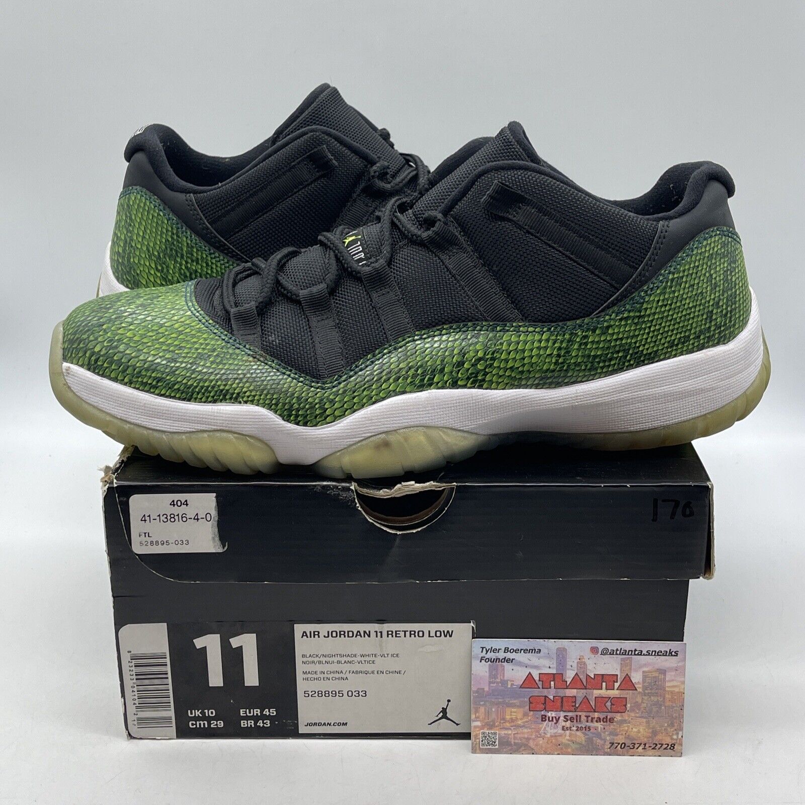 Size 11 - Air Jordan 11 Retro Low Snake Green White Black Leather (528895-033)