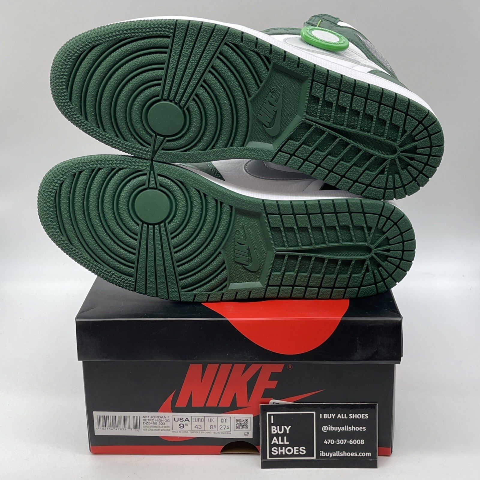 Size 9.5 - Jordan 1 Retro OG High Gorge Green Silver Leather (DZ5485-303)