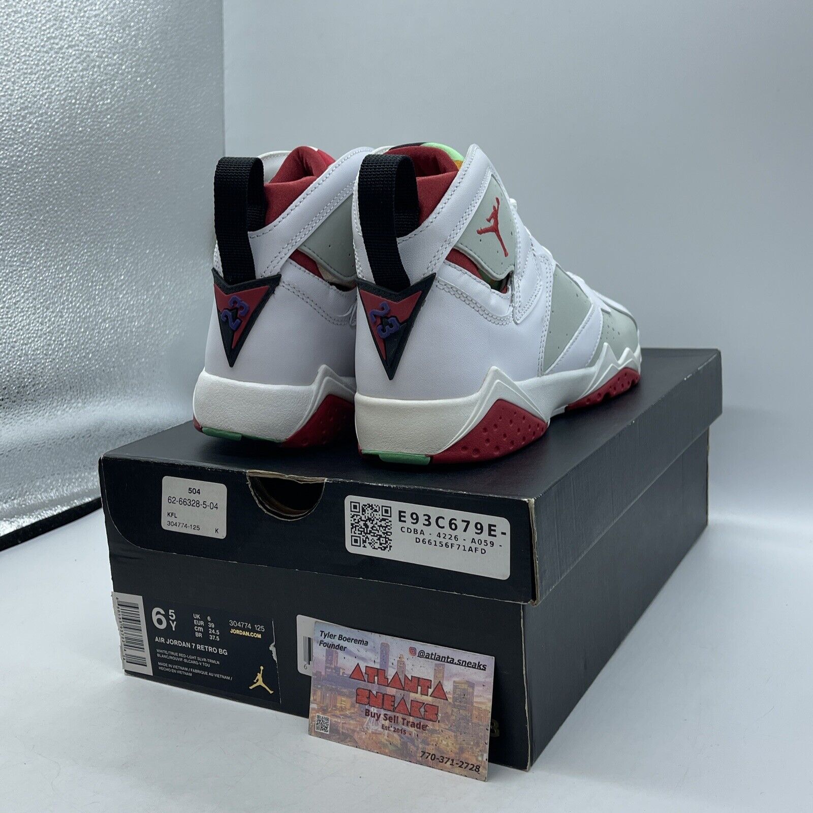 Size 6.5 (GS) - Jordan 7 Retro High Hare Red White Suede Leather (304774-125)