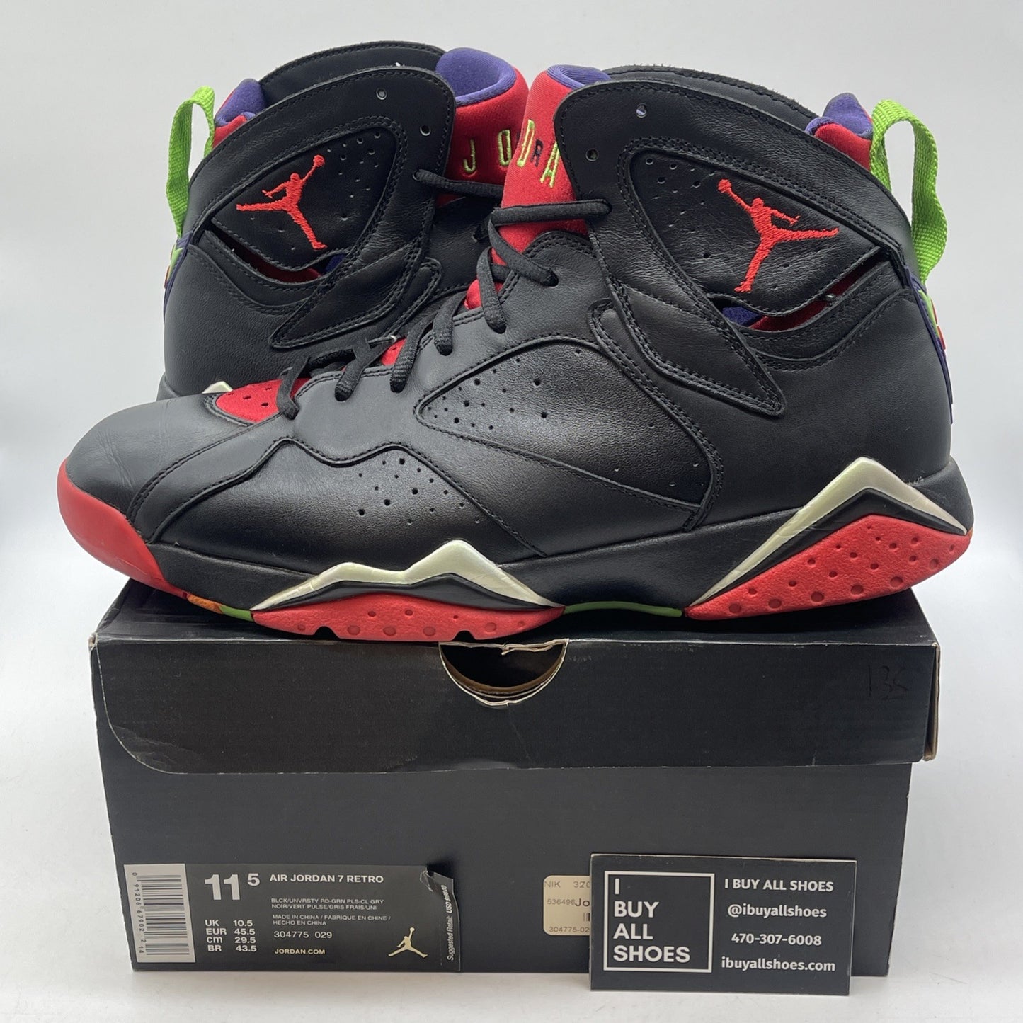 Size 11.5 - Air Jordan 7 Retro Marvin the Martian Black Leather (304775-029)