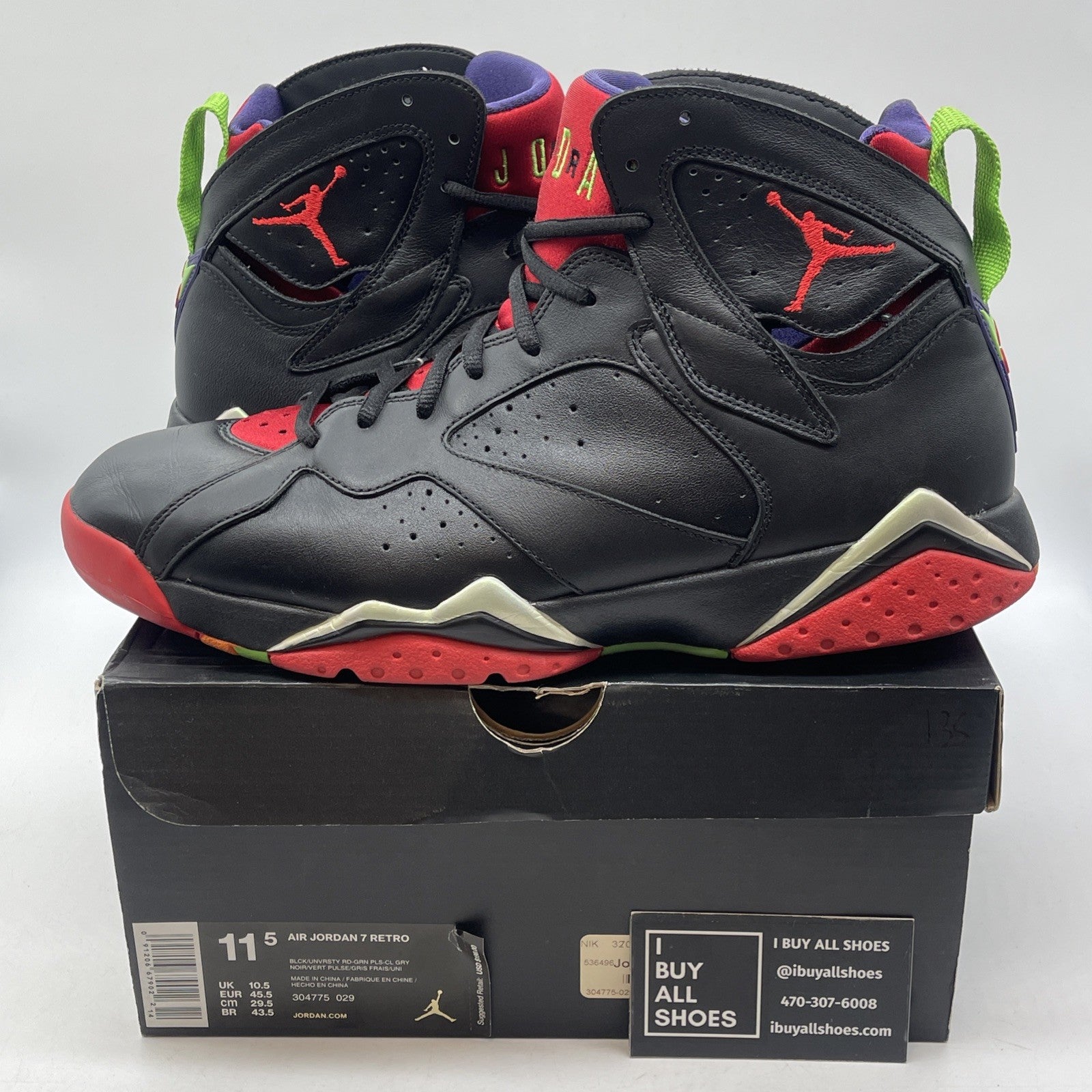 Size 11.5 - Air Jordan 7 Retro Marvin the Martian Black Leather (304775-029)
