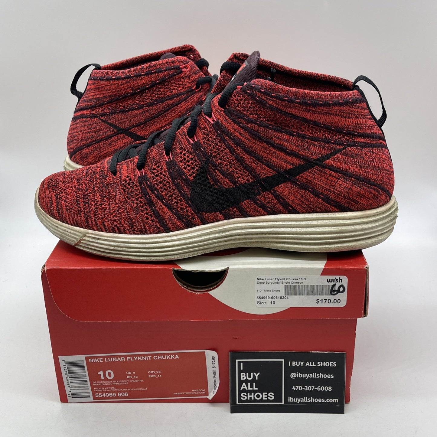 Size 10 - Nike Lunar Flyknit Chukka Red (554969-606)